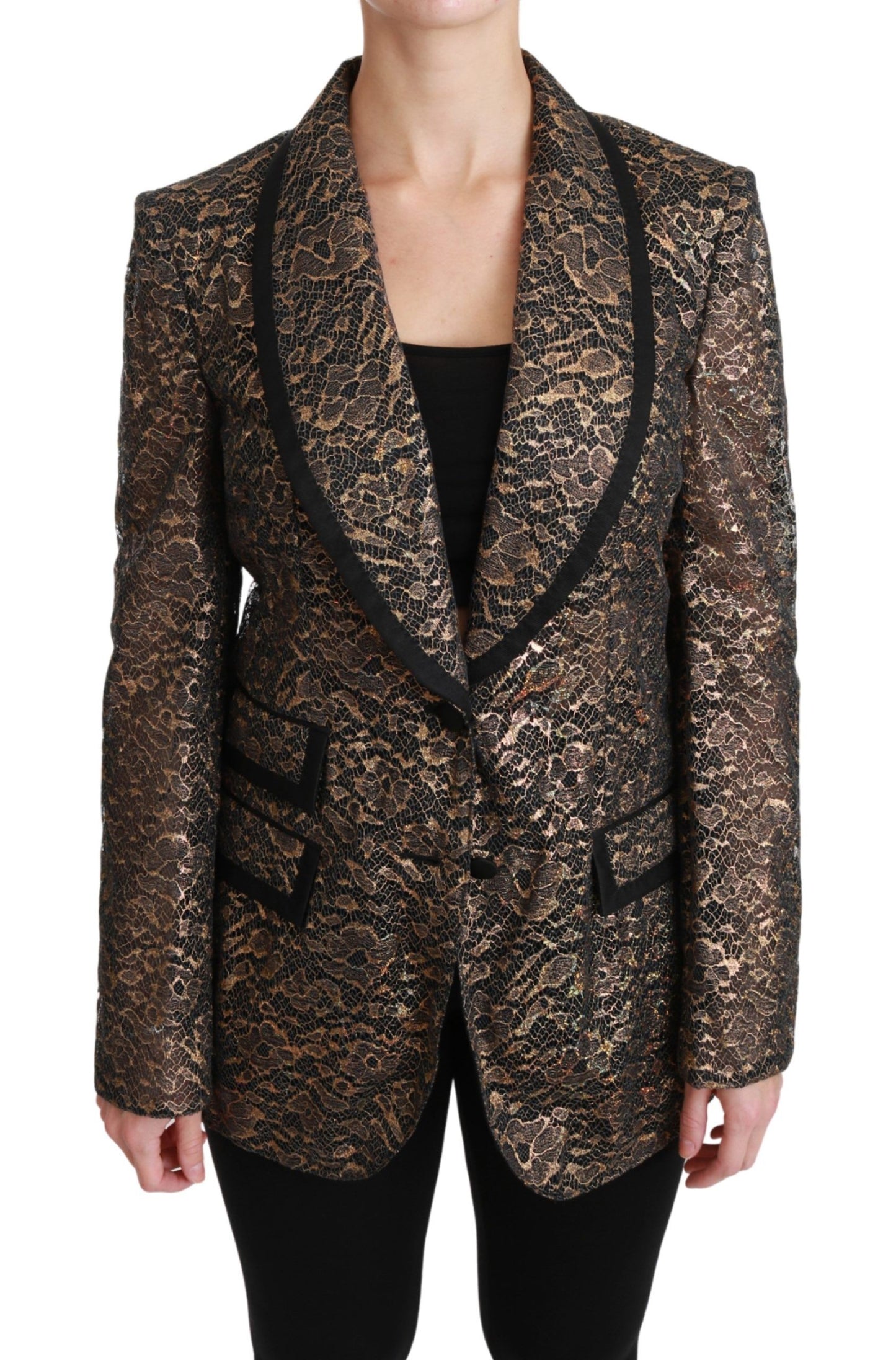 Dolce & Gabbana – Elegante goldene Blazerjacke mit floraler Spitze