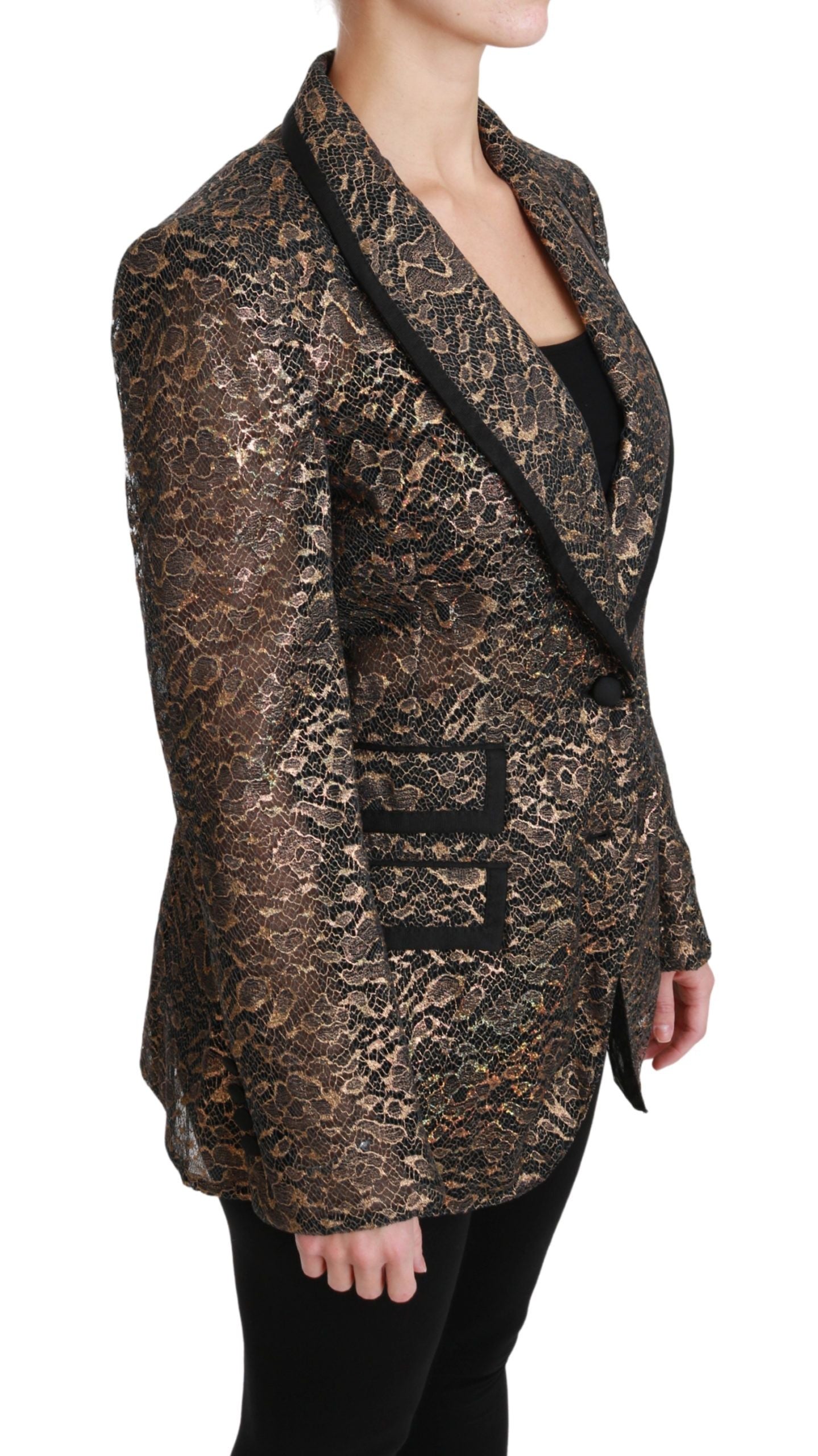Dolce & Gabbana – Elegante goldene Blazerjacke mit floraler Spitze