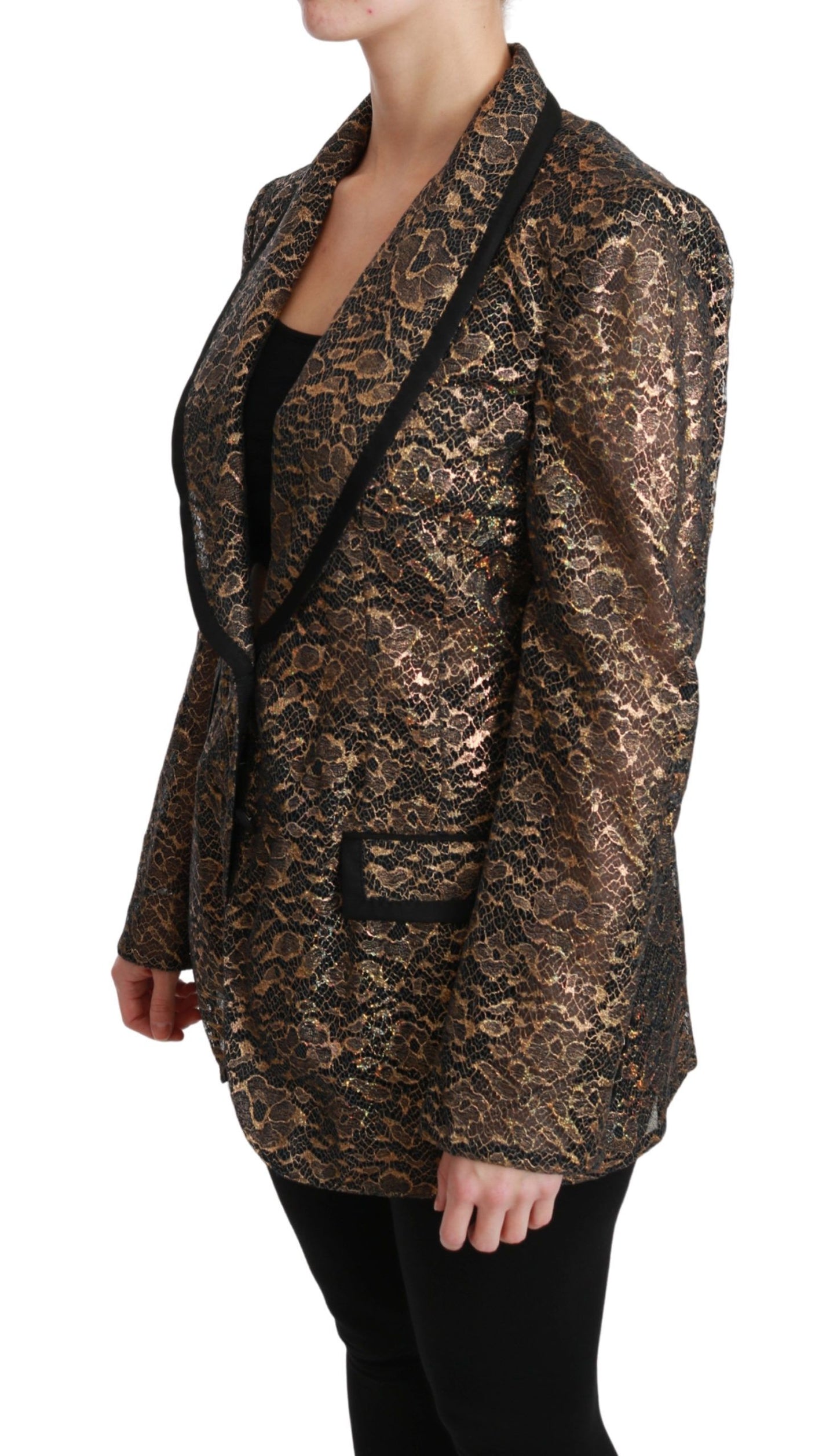 Dolce & Gabbana – Elegante goldene Blazerjacke mit floraler Spitze