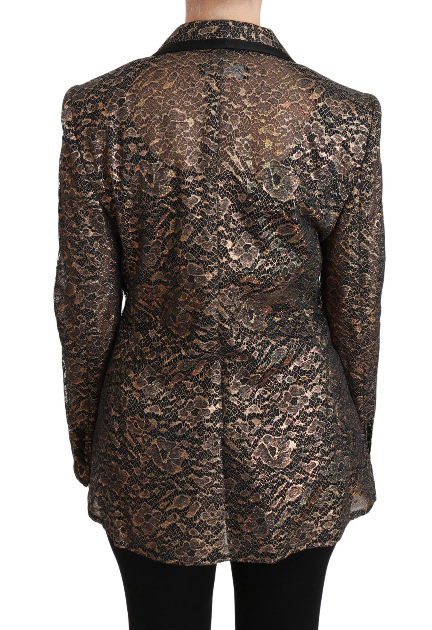 Dolce & Gabbana – Elegante goldene Blazerjacke mit floraler Spitze