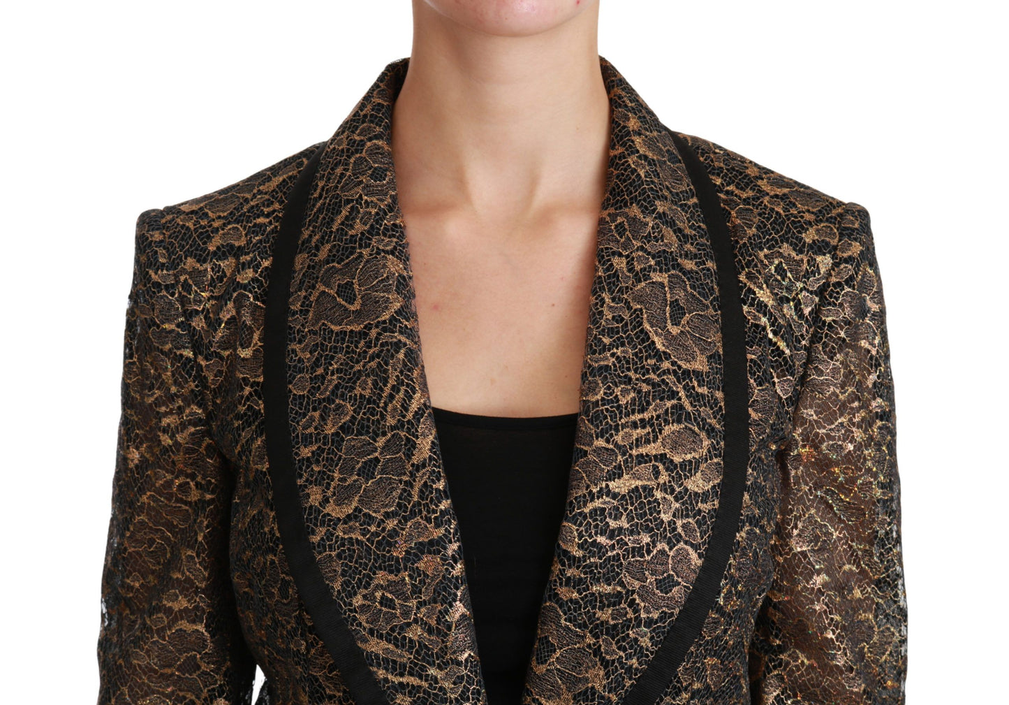Dolce & Gabbana – Elegante goldene Blazerjacke mit floraler Spitze