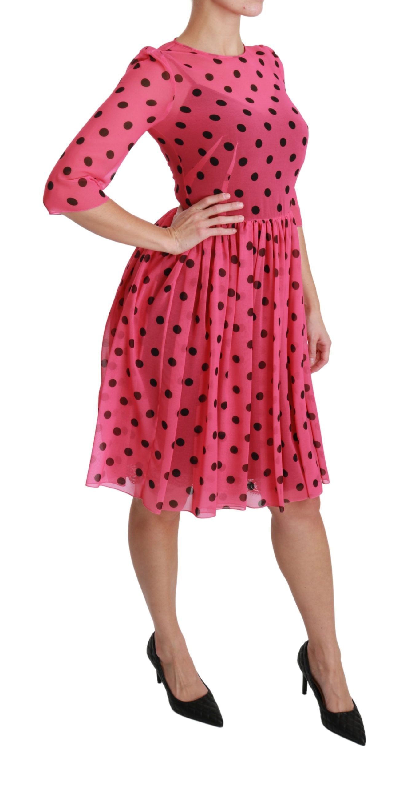 Dolce & Gabbana Elegantes, gepunktetes, knielanges Kleid in A-Linie