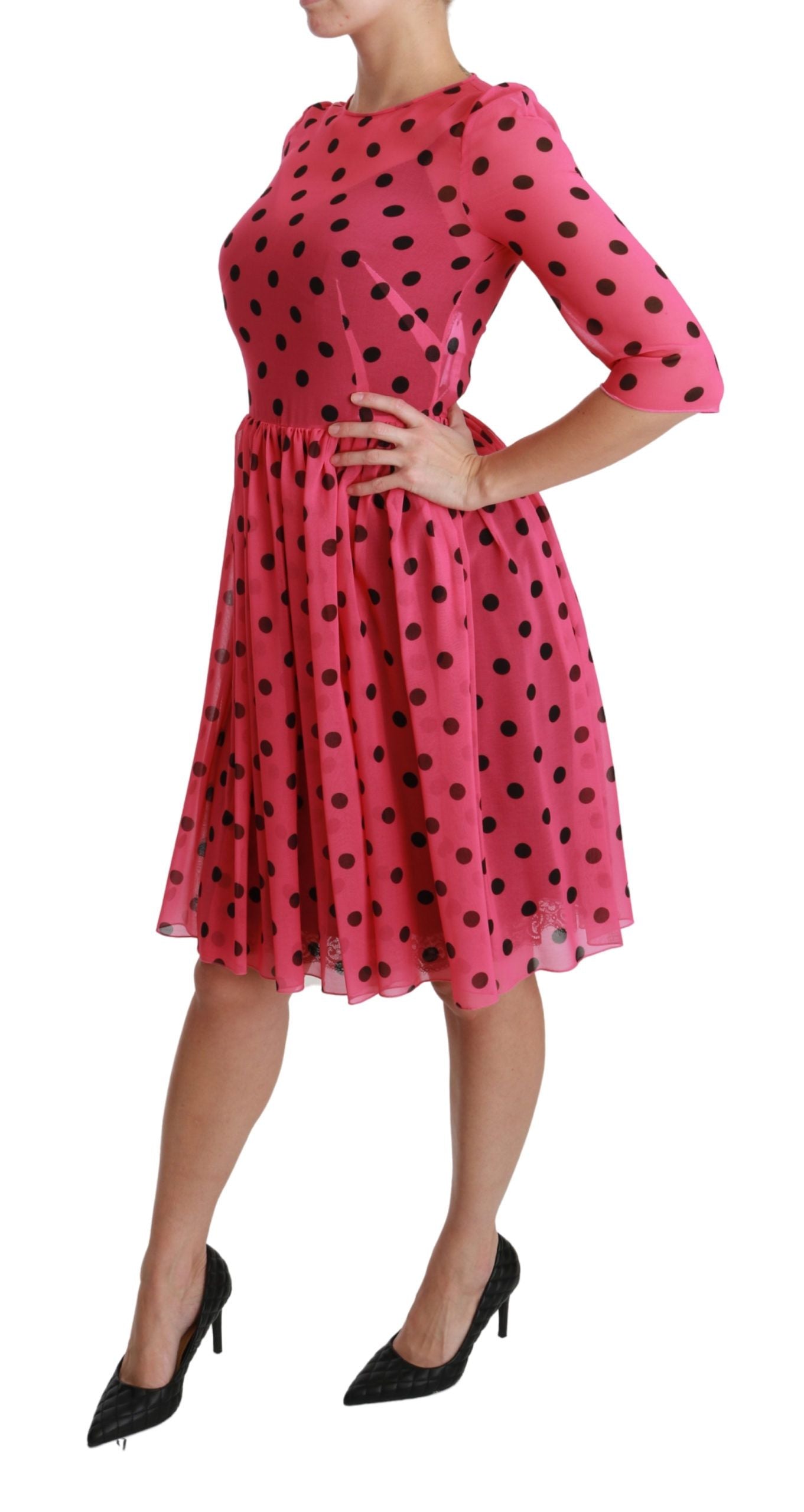 Dolce & Gabbana Elegantes, gepunktetes, knielanges Kleid in A-Linie