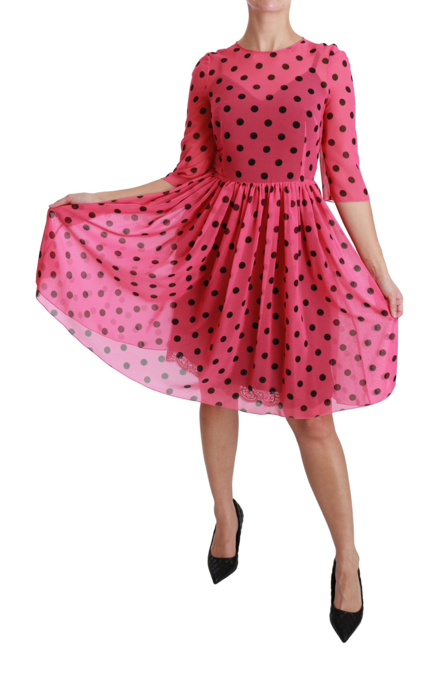 Dolce & Gabbana Elegantes, gepunktetes, knielanges Kleid in A-Linie