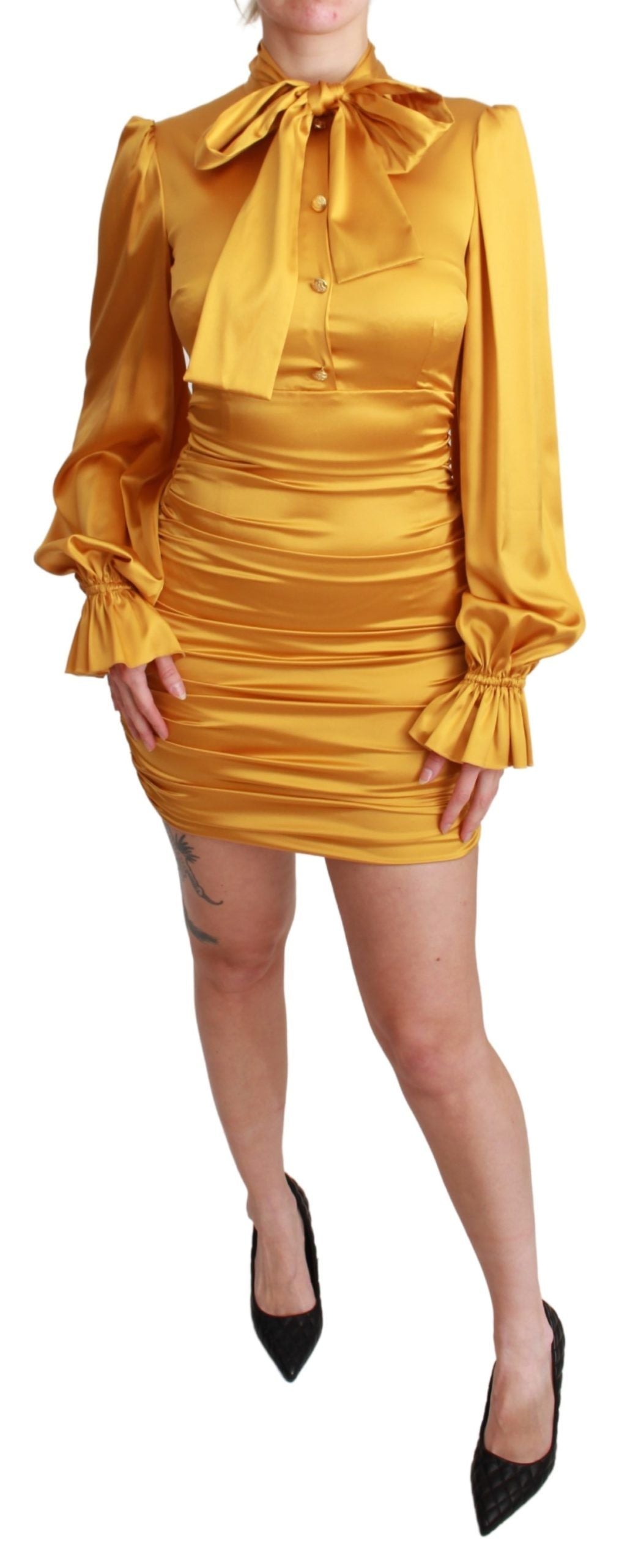 Dolce & Gabbana Strahlendes gelbes figurbetontes Minikleid aus Seide