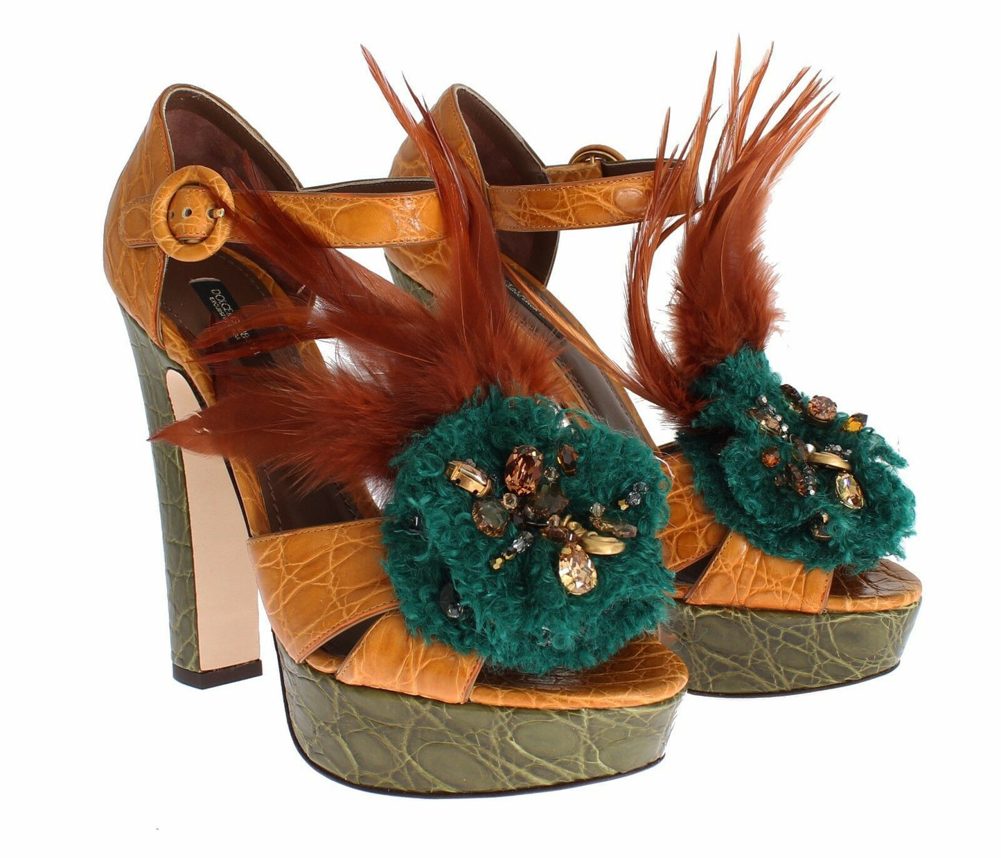 Sandali con plateau e cinturino alla caviglia con cristalli multicolor Dolce & Gabbana