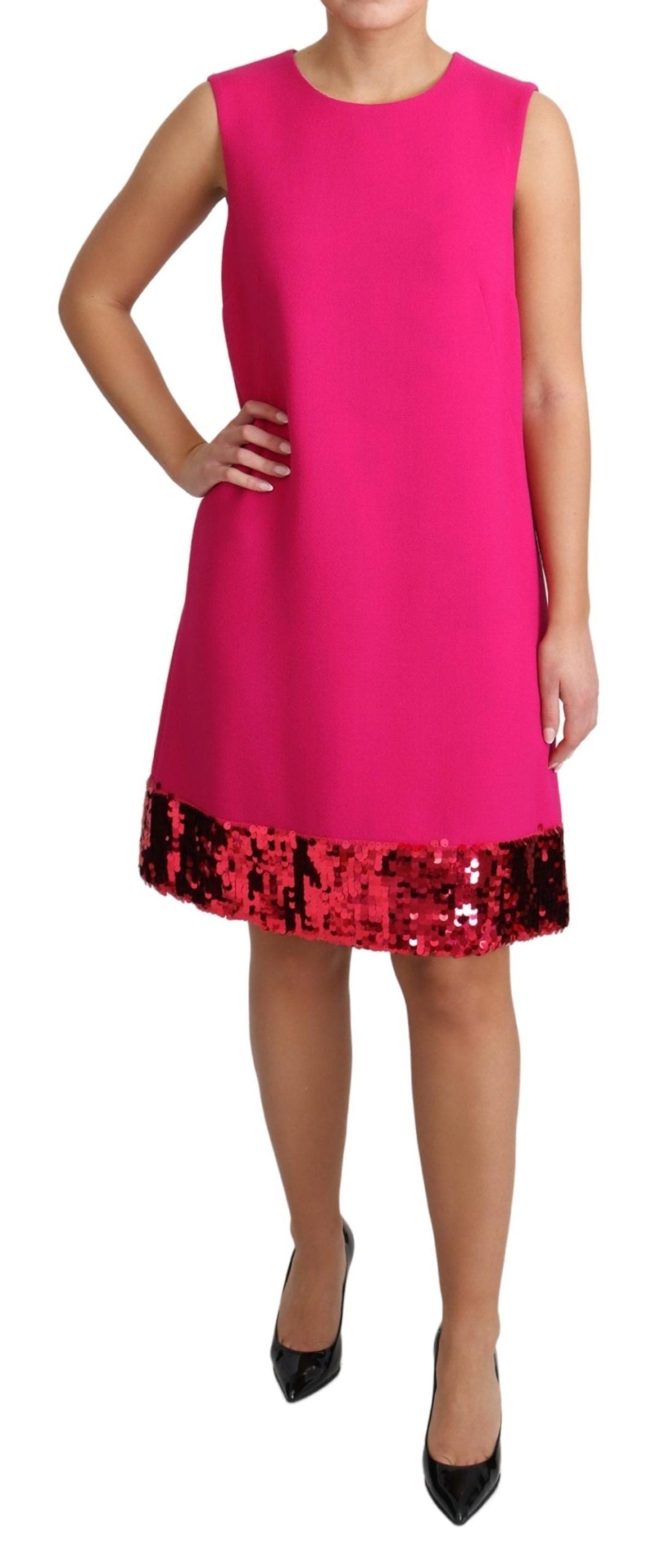 Dolce & Gabbana Elegantes Etuikleid aus Wollmischung mit Pailletten in Fuchsia