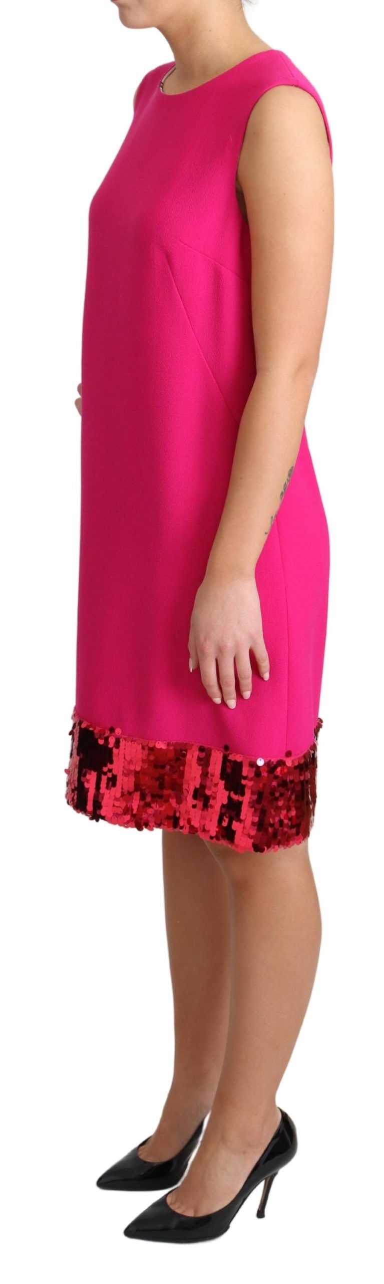 Dolce & Gabbana Elegantes Etuikleid aus Wollmischung mit Pailletten in Fuchsia