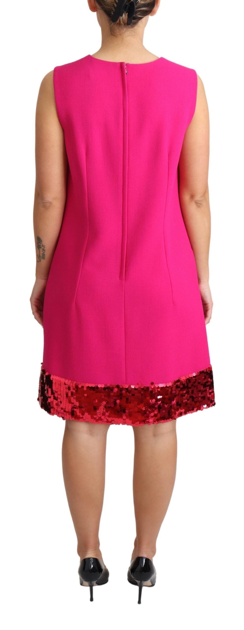 Dolce & Gabbana Elegantes Etuikleid aus Wollmischung mit Pailletten in Fuchsia