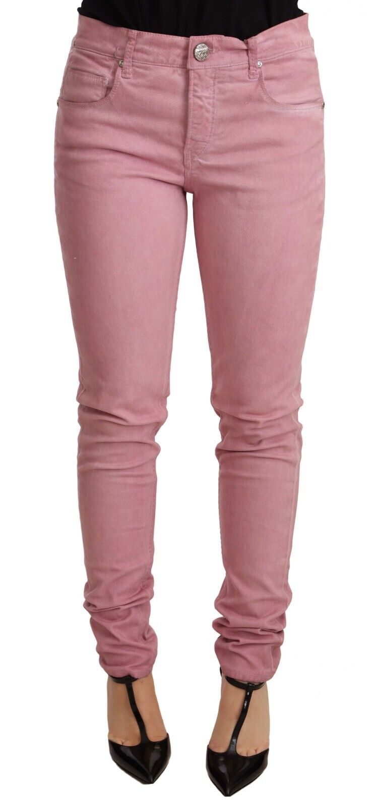 Acht elegante Slim-Fit-Jeans aus rosafarbenem Denim