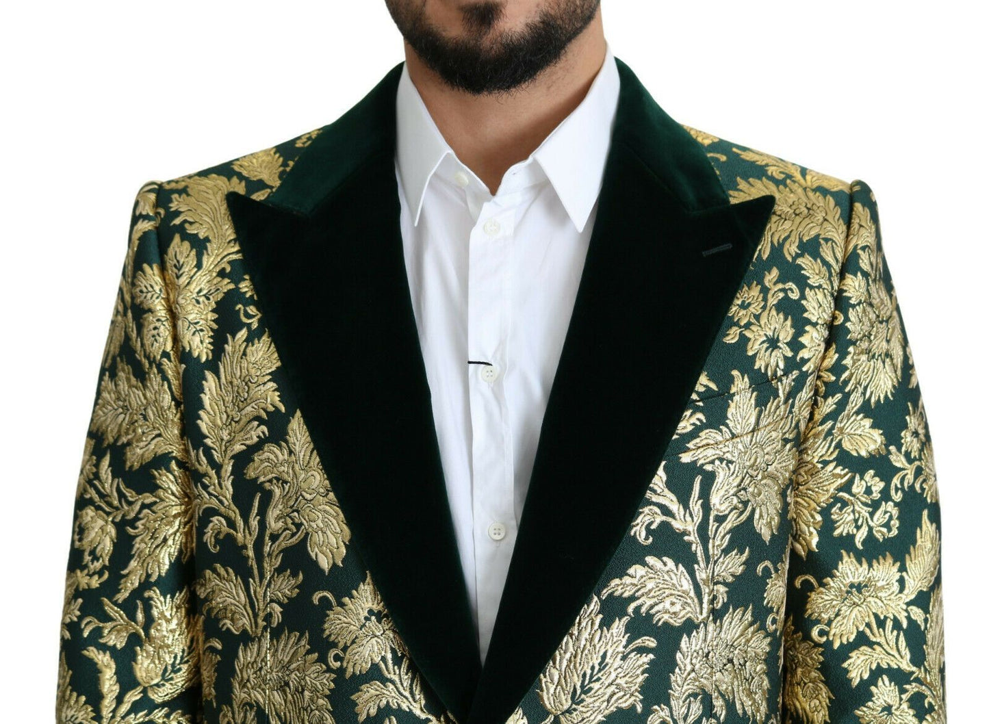 Elegante goldgrüne Jacquard-Jacke von Dolce & Gabbana