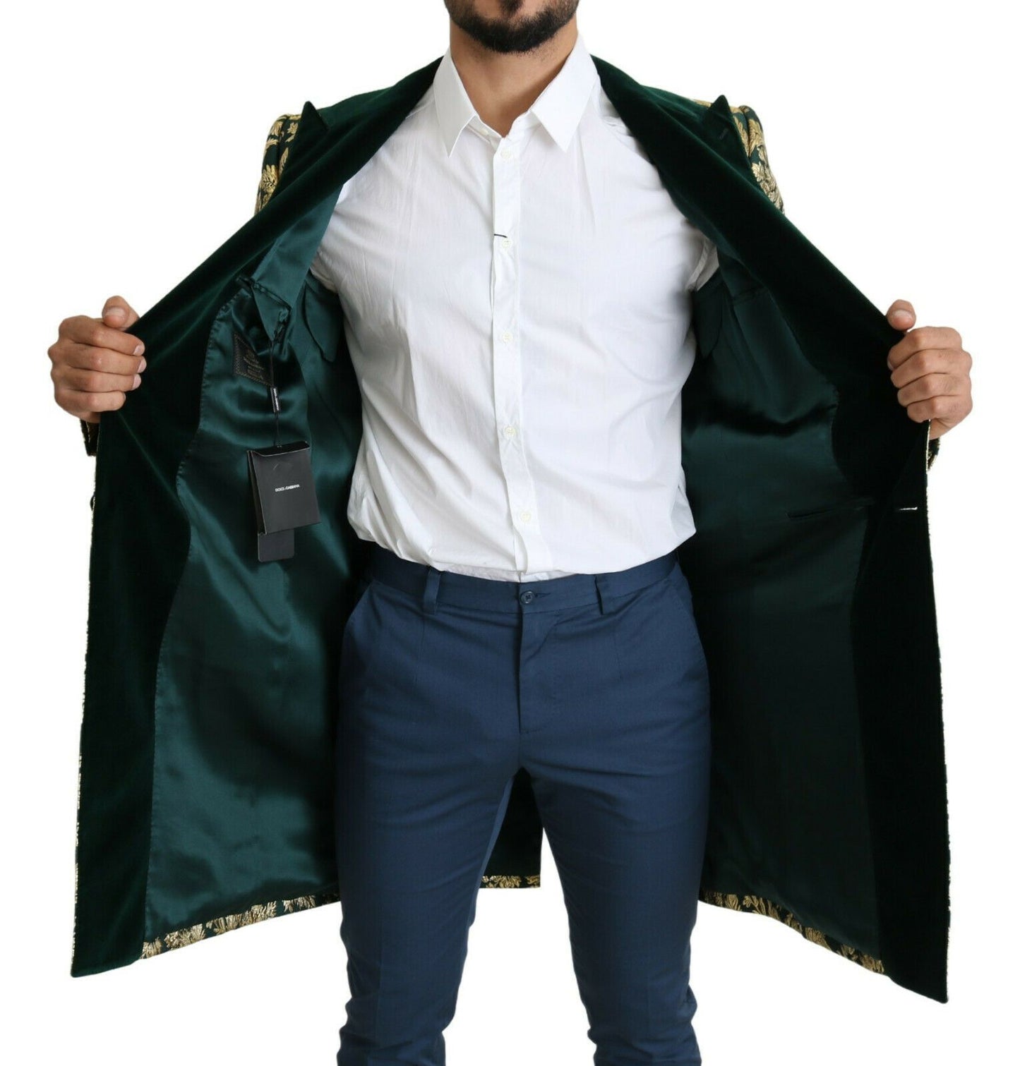 Elegante goldgrüne Jacquard-Jacke von Dolce & Gabbana