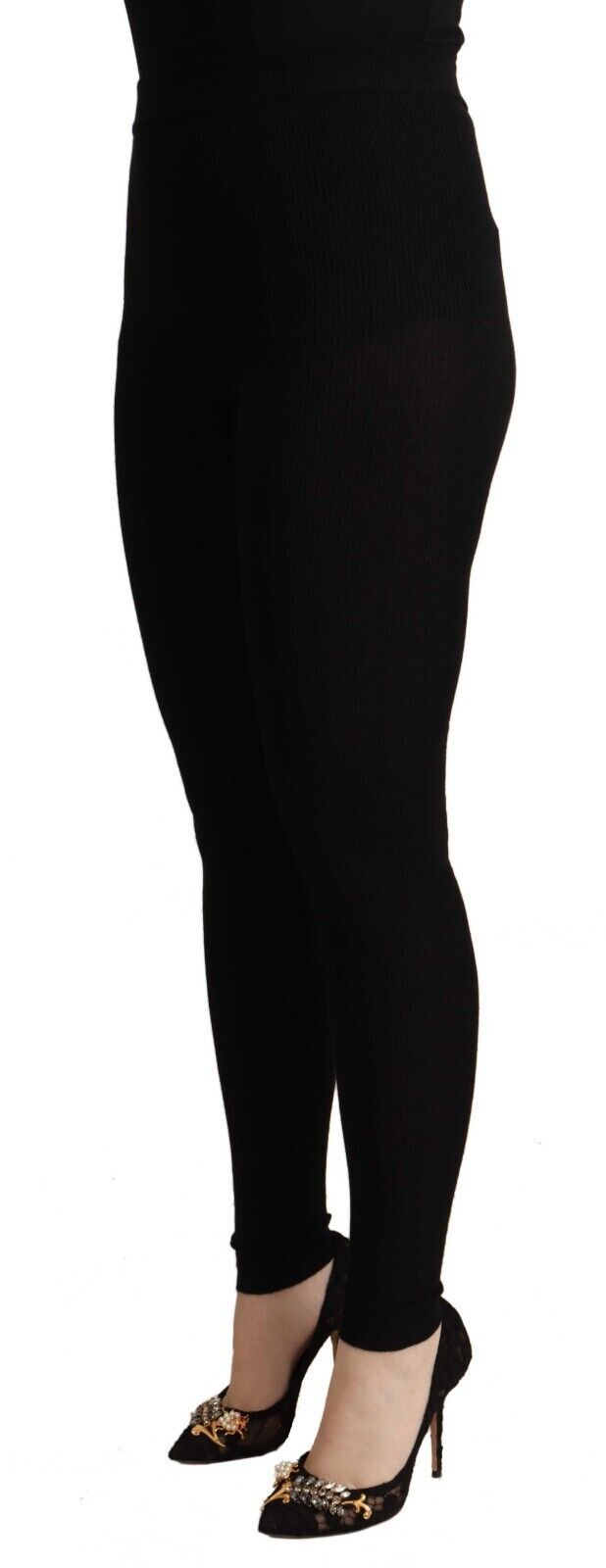 Pantaloni aderenti in cashmere a vita alta neri Dolce & Gabbana