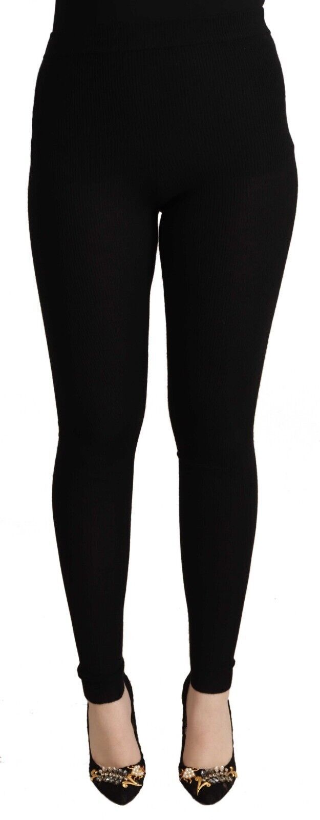 Pantaloni aderenti in cashmere a vita alta neri Dolce & Gabbana
