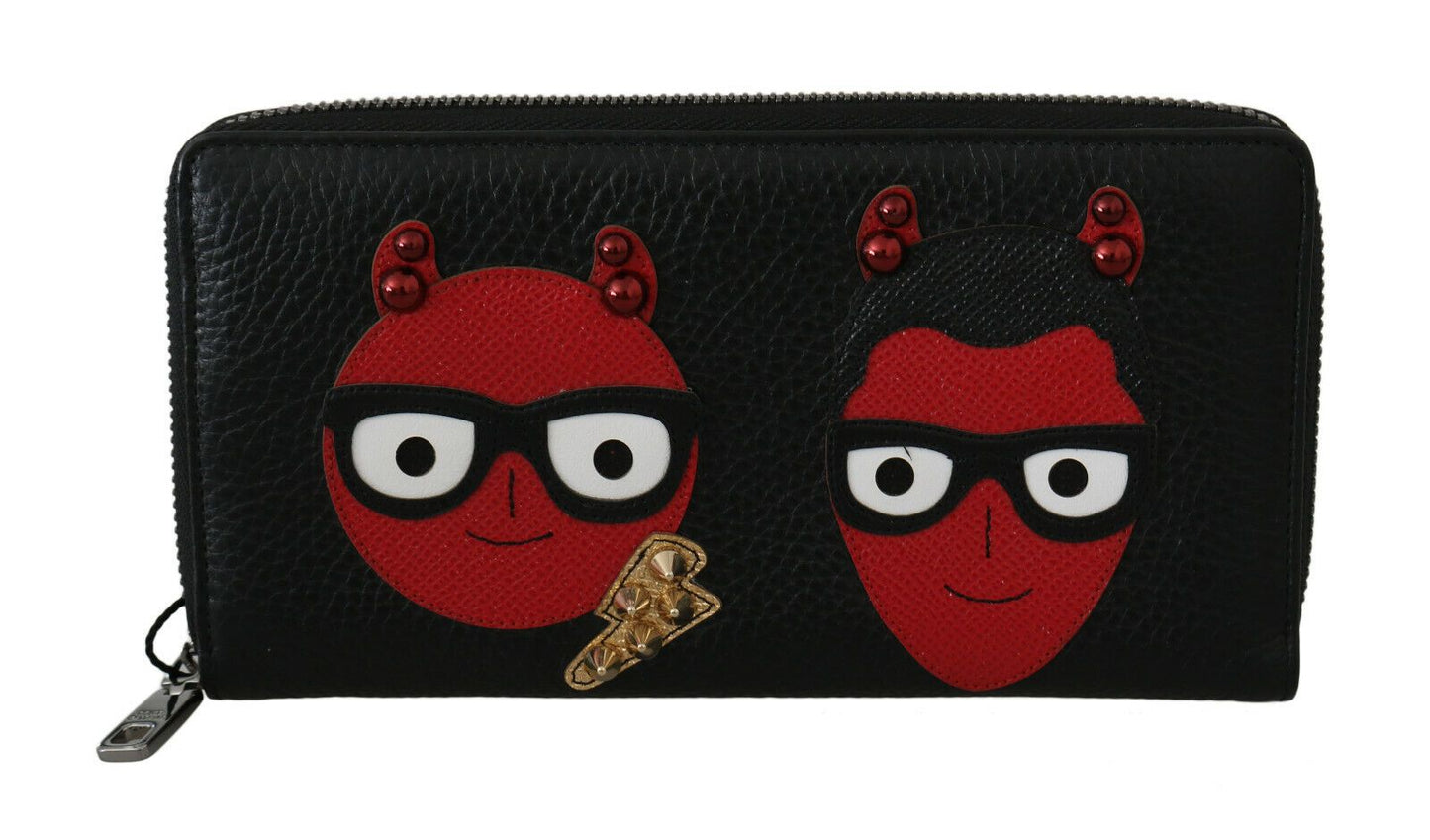 Portafoglio continentale Dolce & Gabbana Chic in pelle nera e rossa