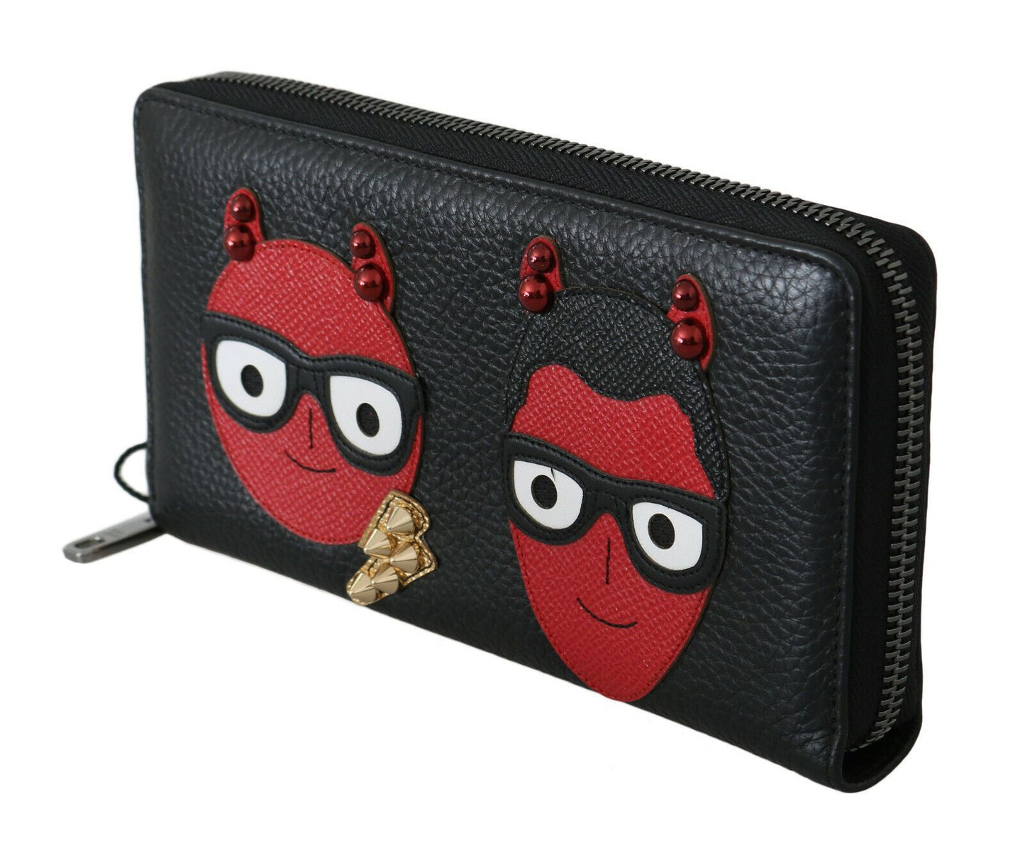 Portafoglio continentale Dolce & Gabbana Chic in pelle nera e rossa
