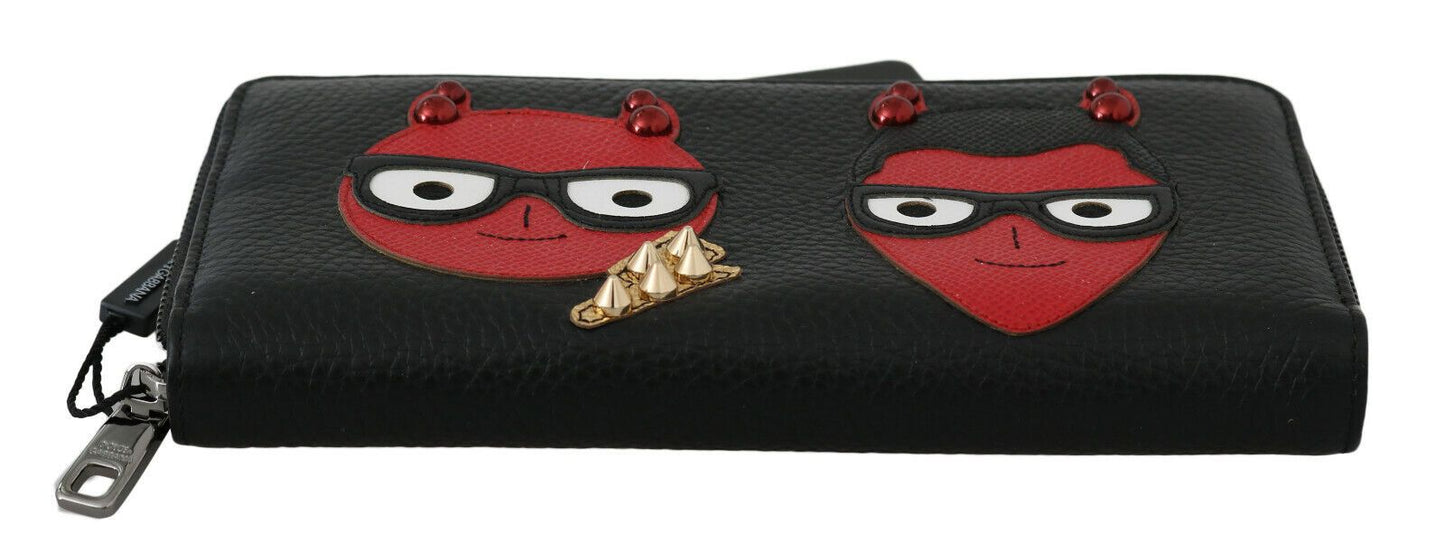 Portafoglio continentale Dolce & Gabbana Chic in pelle nera e rossa