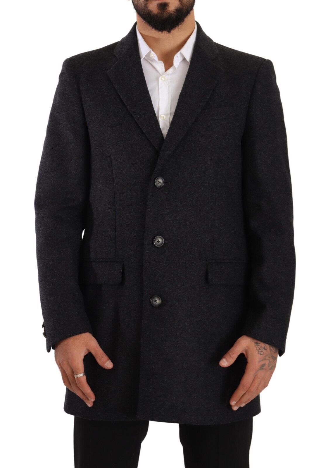 Dolce & Gabbana Eleganter dunkelgrauer Wollmantel
