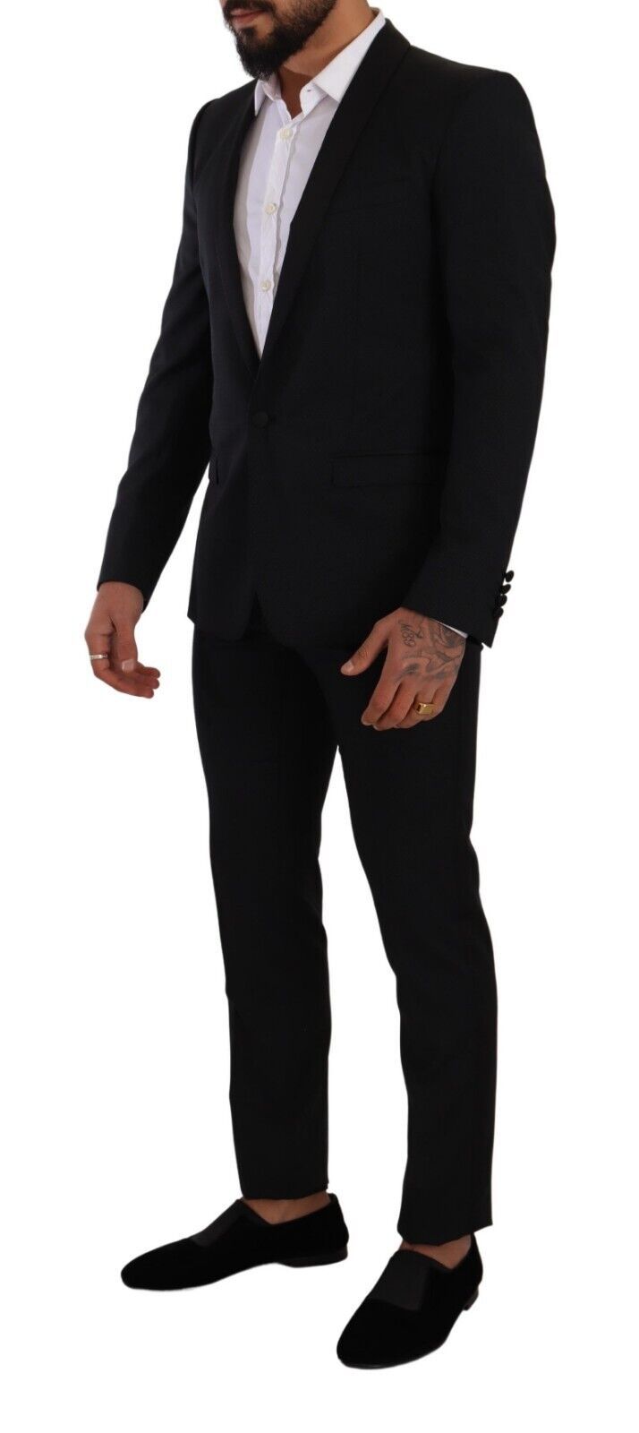 Dolce & Gabbana Eleganter schwarz gemusterter Anzug aus Wolle und Seide