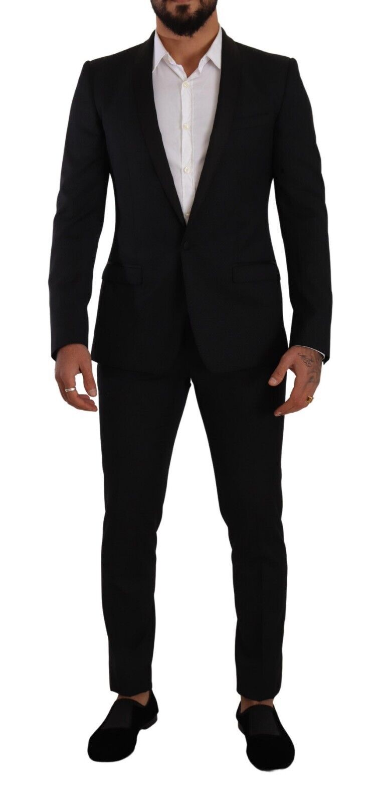 Dolce & Gabbana Eleganter schwarz gemusterter Anzug aus Wolle und Seide