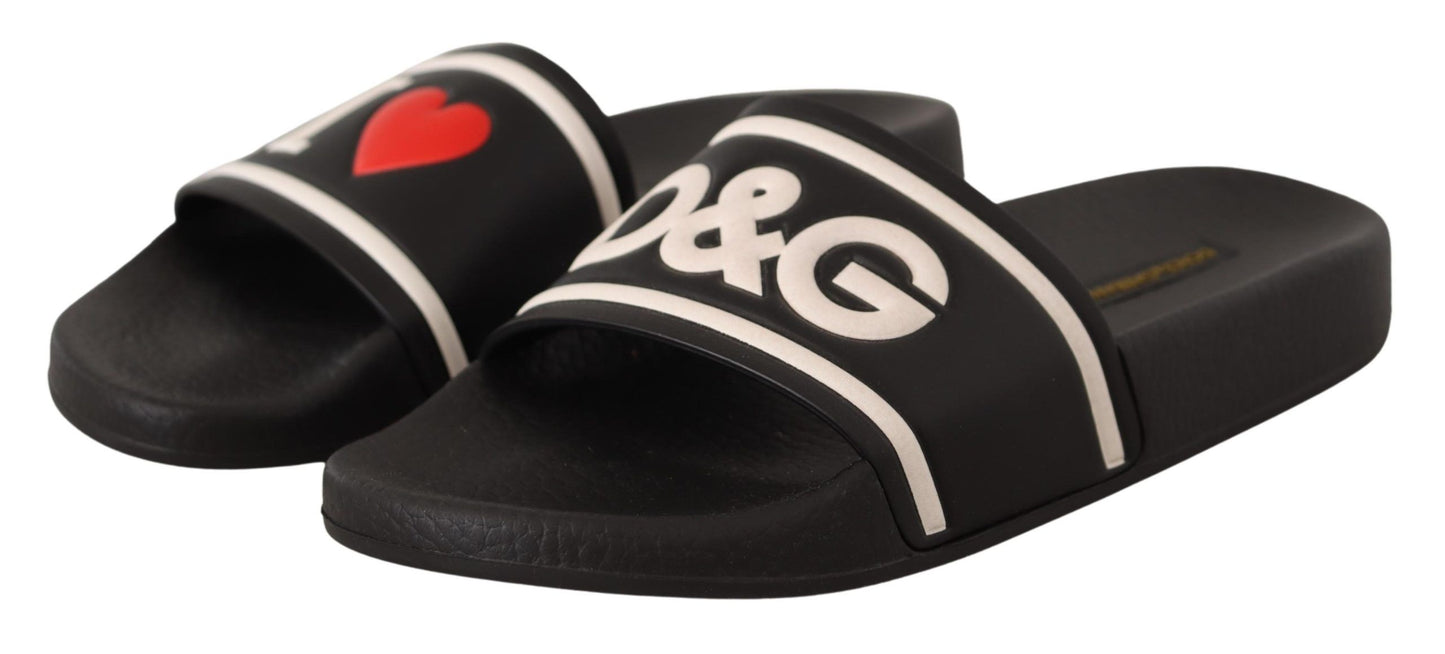 Dolce & Gabbana Elegante schwarze Leder-Slide-Sandalen für Sie