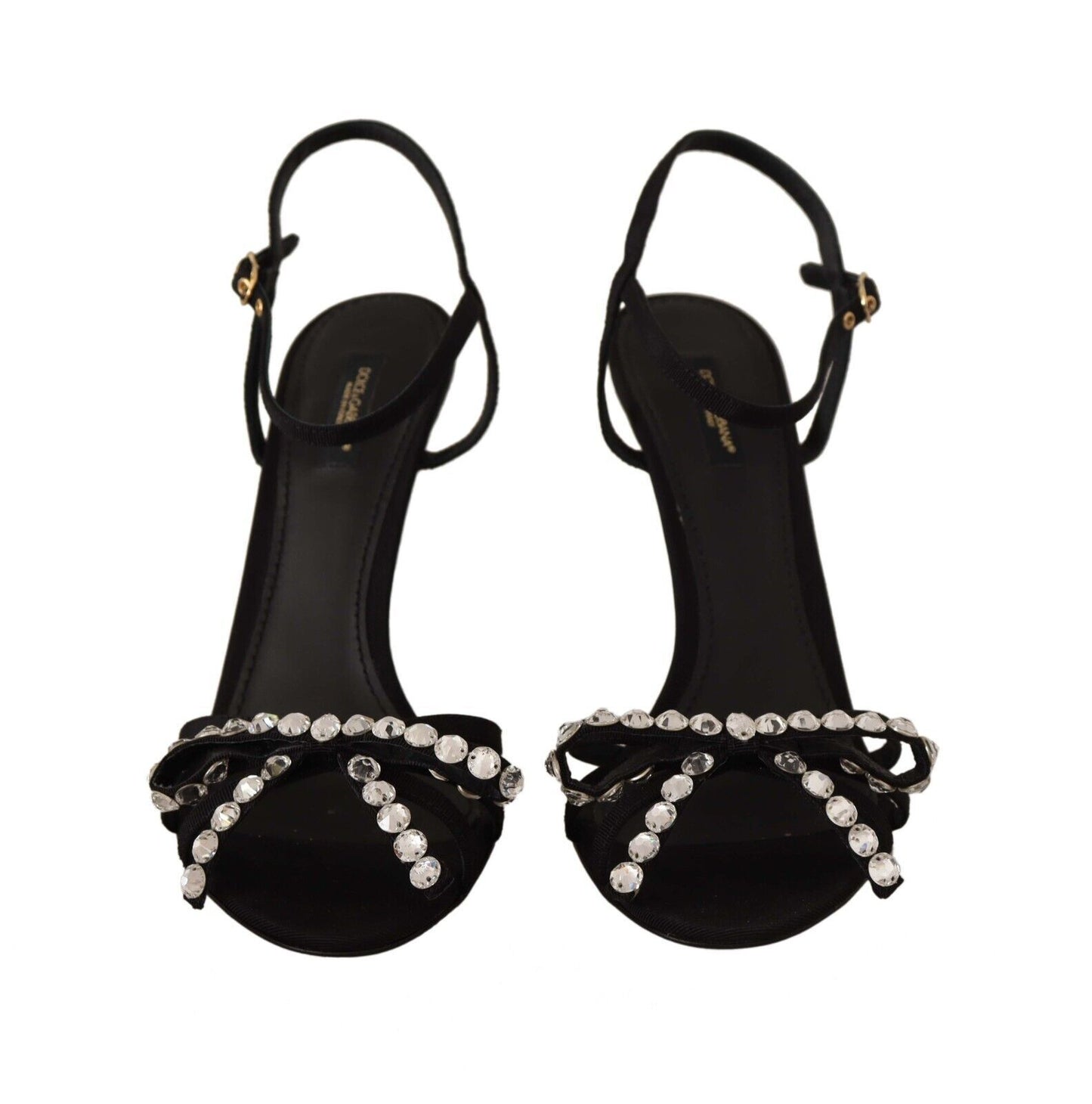 Dolce & Gabbana Elegante schwarze Viskose-Knöchelriemensandalen mit Kristallen