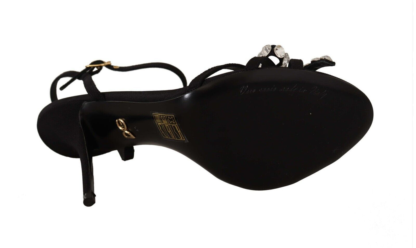 Dolce & Gabbana Elegante schwarze Viskose-Knöchelriemensandalen mit Kristallen