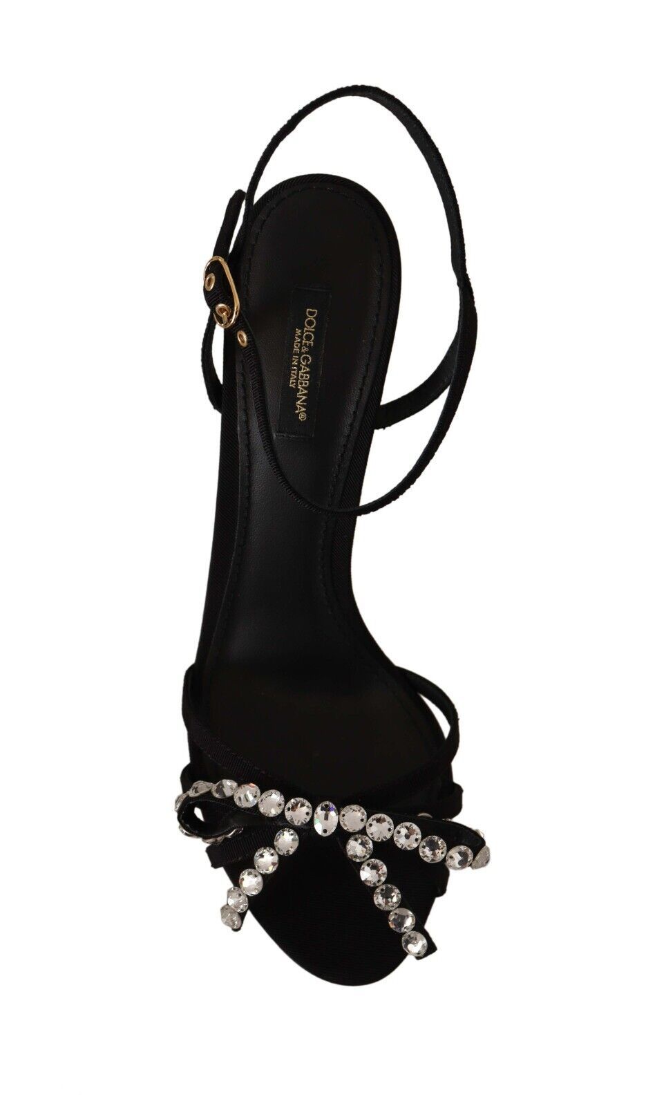Dolce & Gabbana Elegante schwarze Viskose-Knöchelriemensandalen mit Kristallen