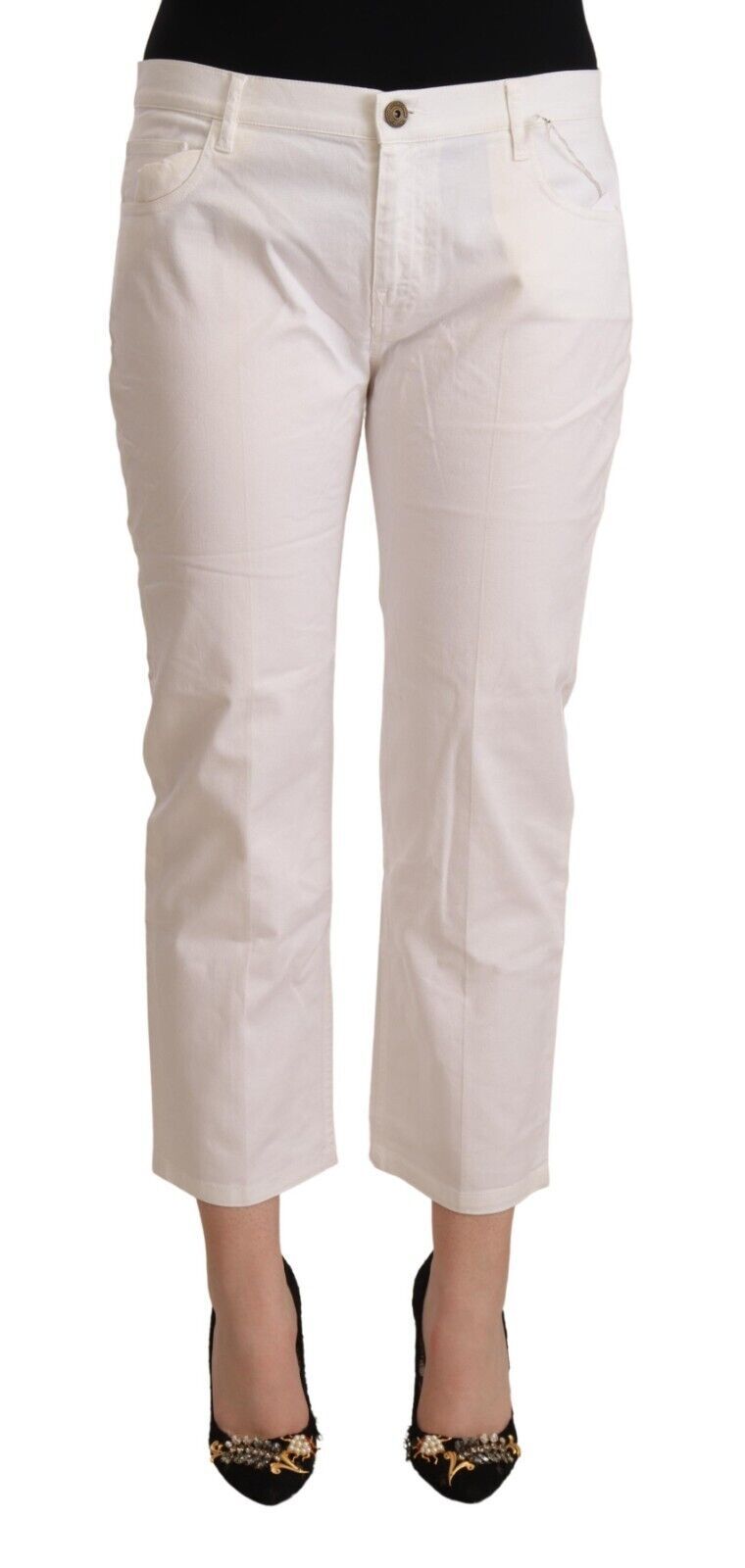 L'Autre entschied sich für schicke, weiße Skinny-Cropped-Jeans mit mittlerer Taille