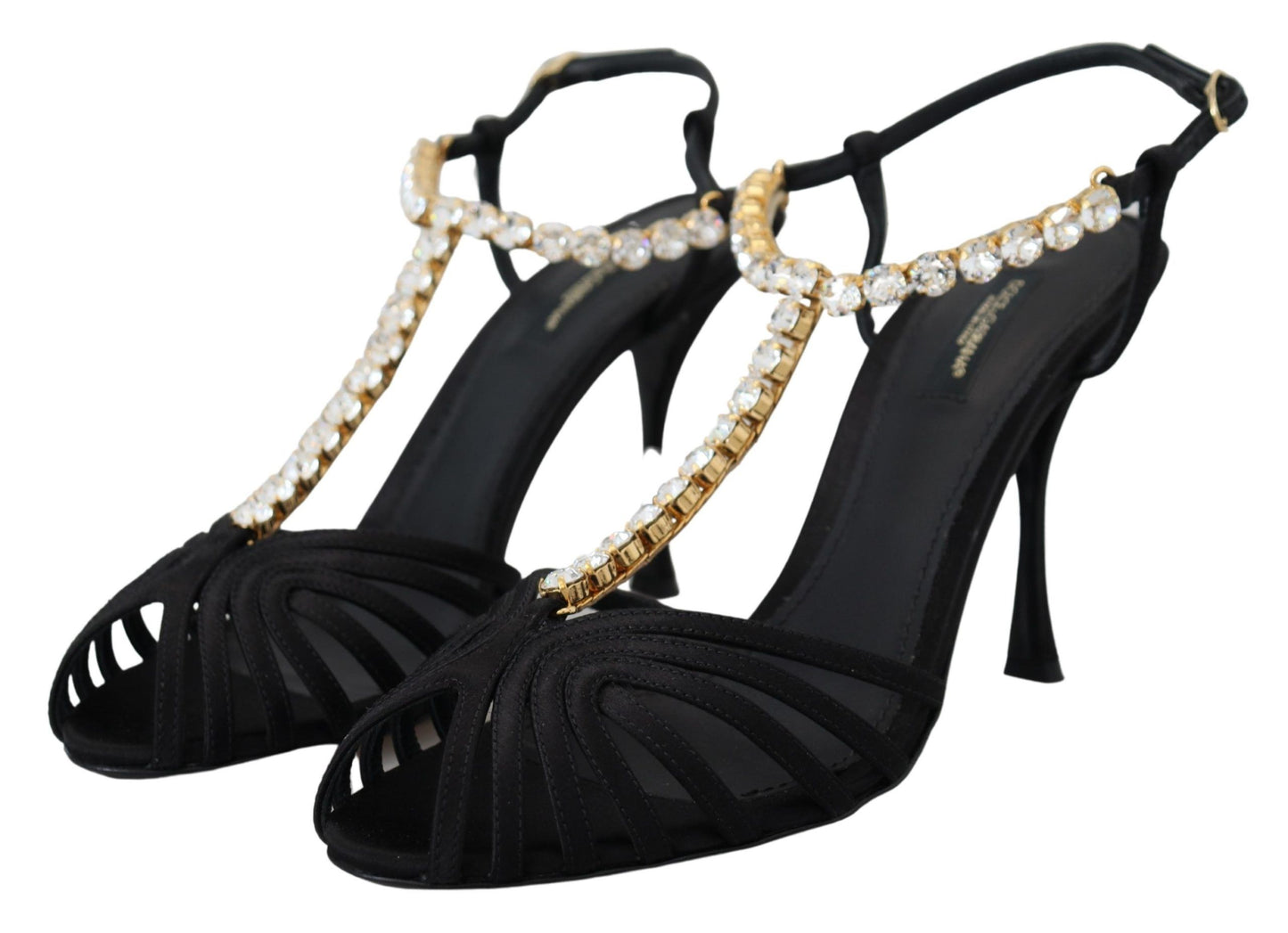 Dolce & Gabbana Elegante T-Riemen-Absätze aus Seidenmischung mit Kristallen