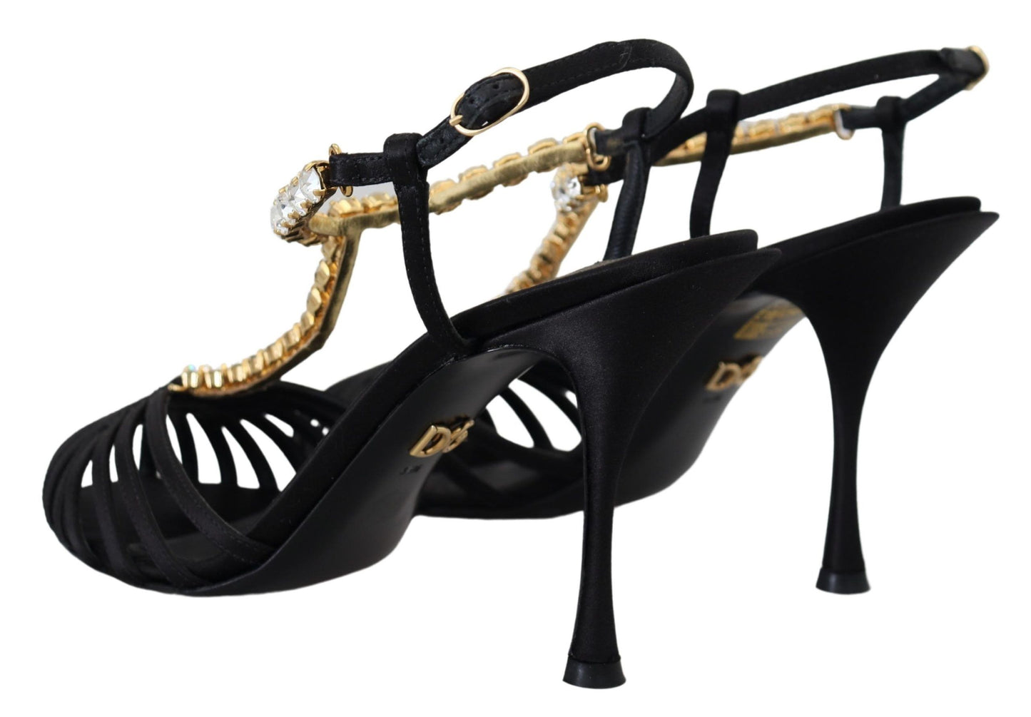 Dolce & Gabbana Elegante T-Riemen-Absätze aus Seidenmischung mit Kristallen
