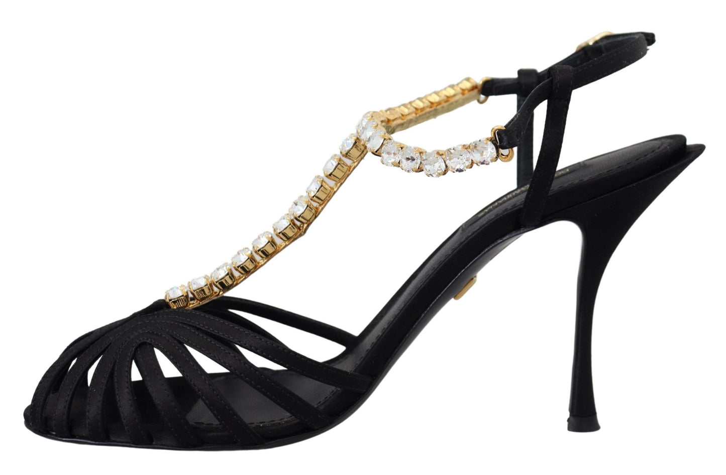Dolce & Gabbana Elegante T-Riemen-Absätze aus Seidenmischung mit Kristallen
