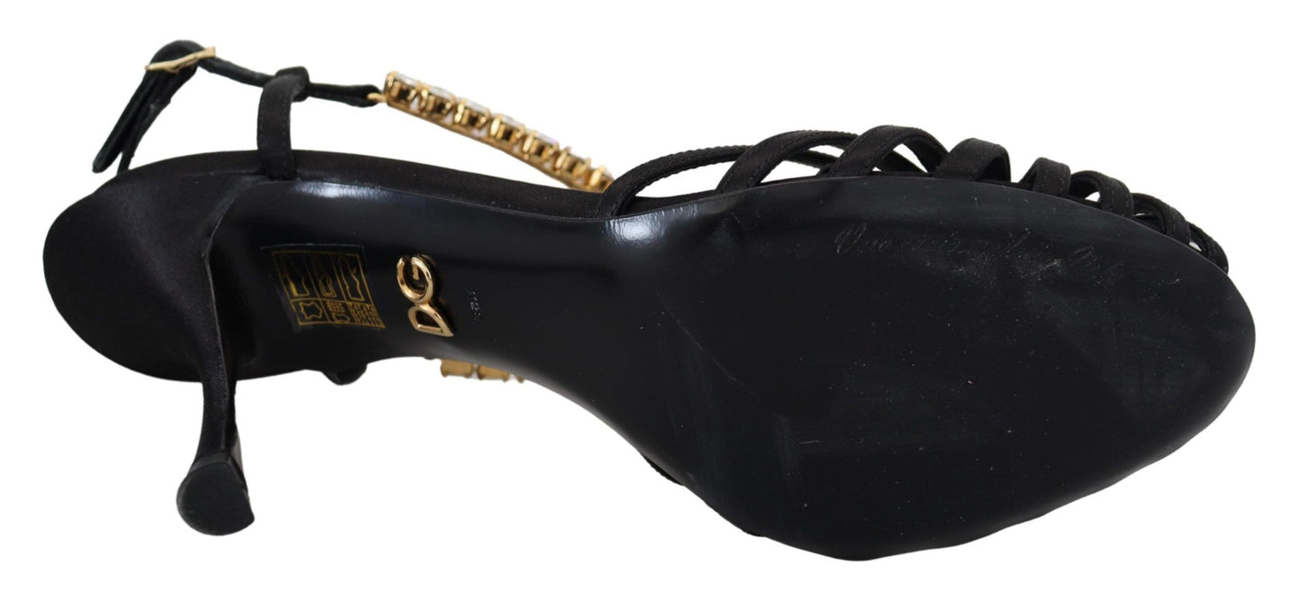 Dolce & Gabbana Elegante T-Riemen-Absätze aus Seidenmischung mit Kristallen