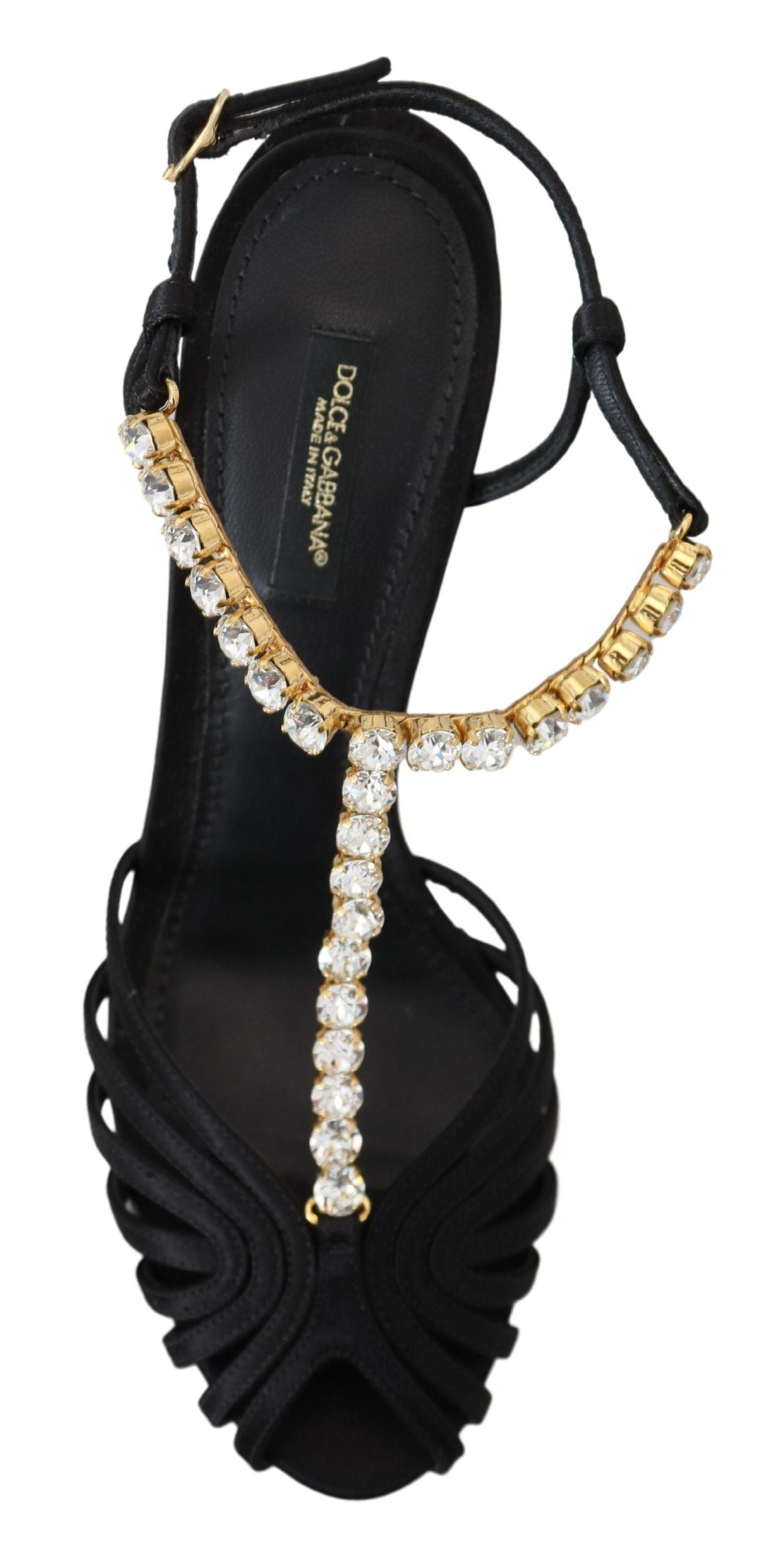 Dolce & Gabbana Elegante T-Riemen-Absätze aus Seidenmischung mit Kristallen
