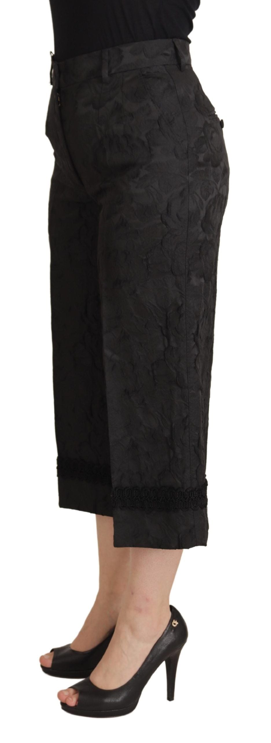 Pantaloni corti in broccato nero elegante Dolce & Gabbana