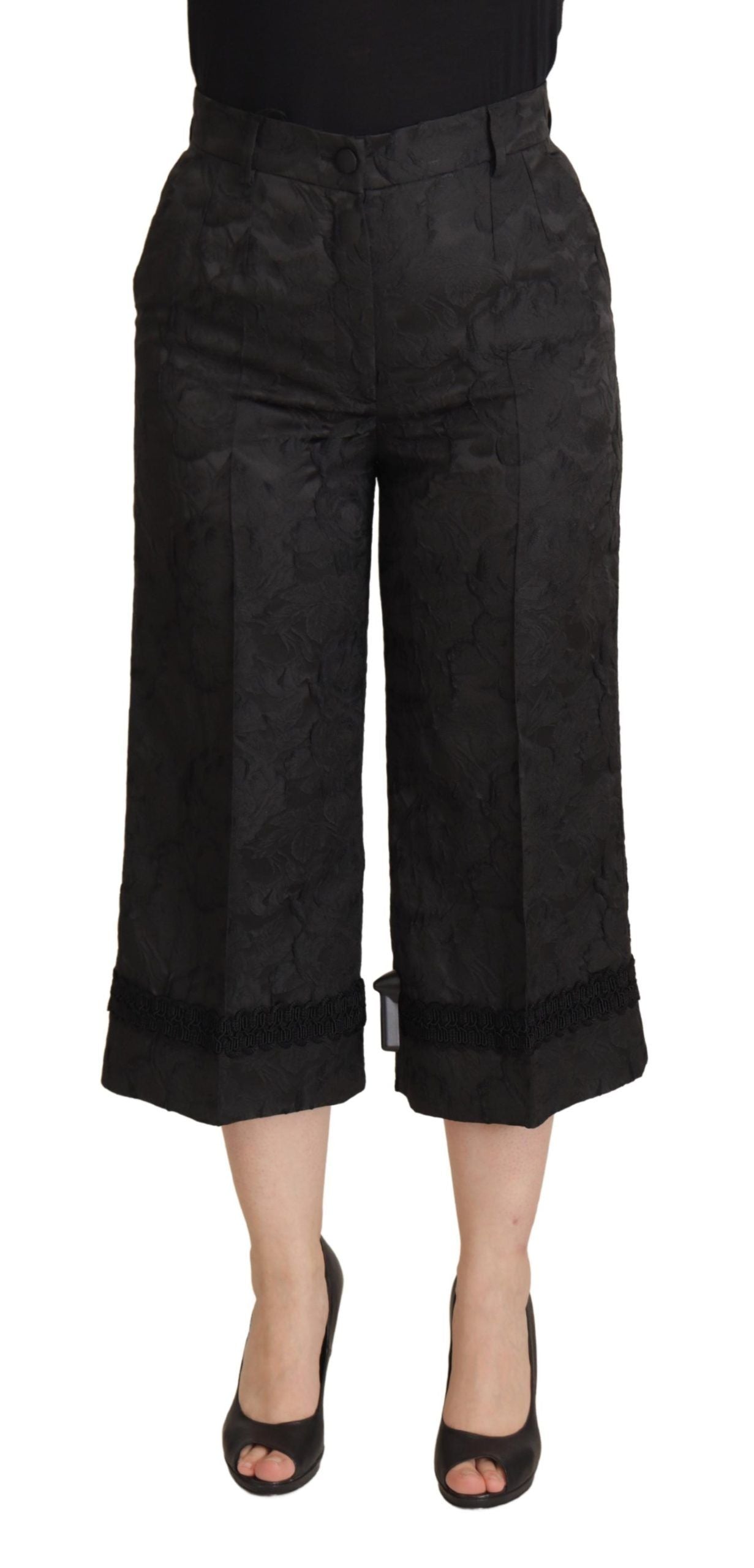 Pantaloni corti in broccato nero elegante Dolce & Gabbana