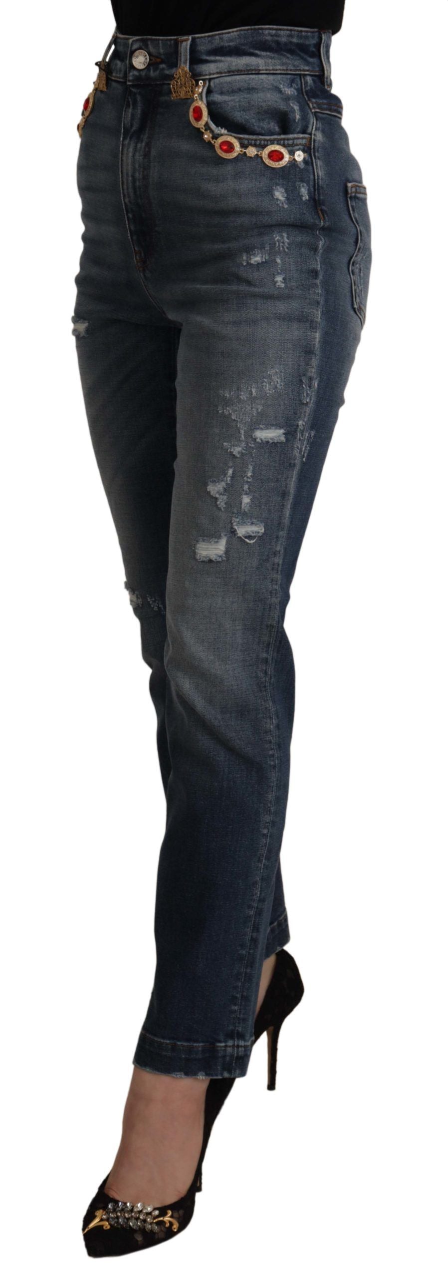 Jeans skinny a vita alta firmati Dolce & Gabbana in blu