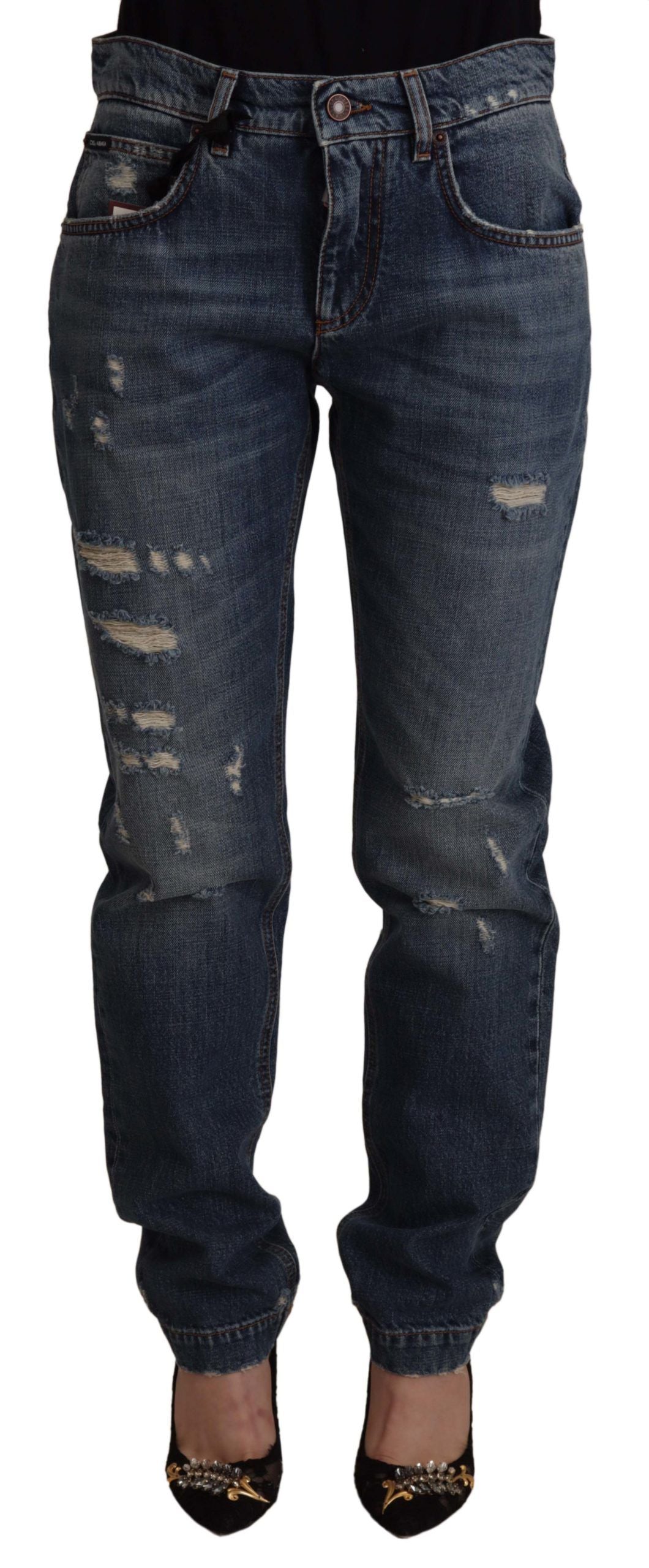 Jeans in denim a vita media con taglio boyfriend chic di Dolce & Gabbana