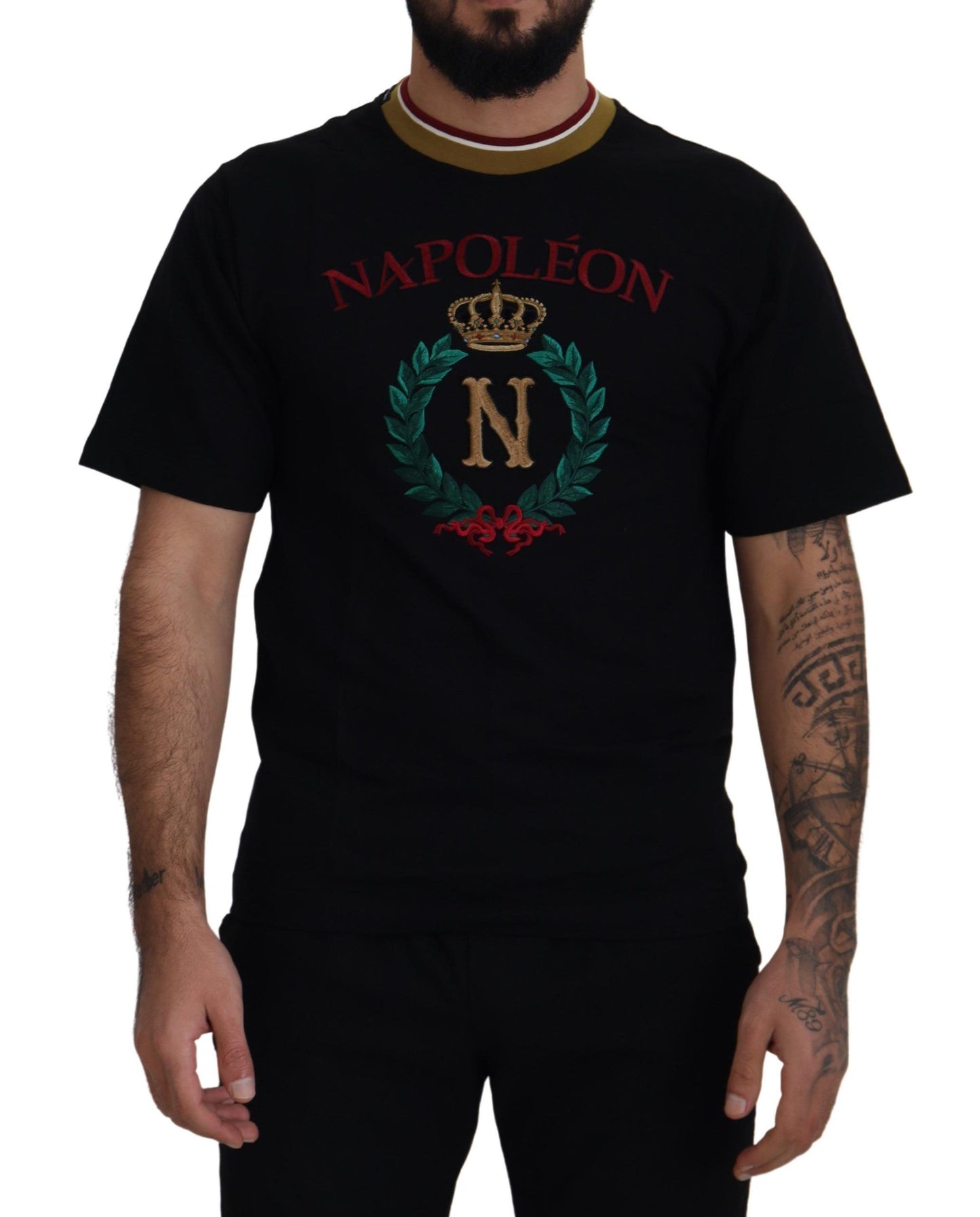 Dolce & Gabbana Iconic T-Shirt aus schwarzer Baumwolle mit Rundhalsausschnitt