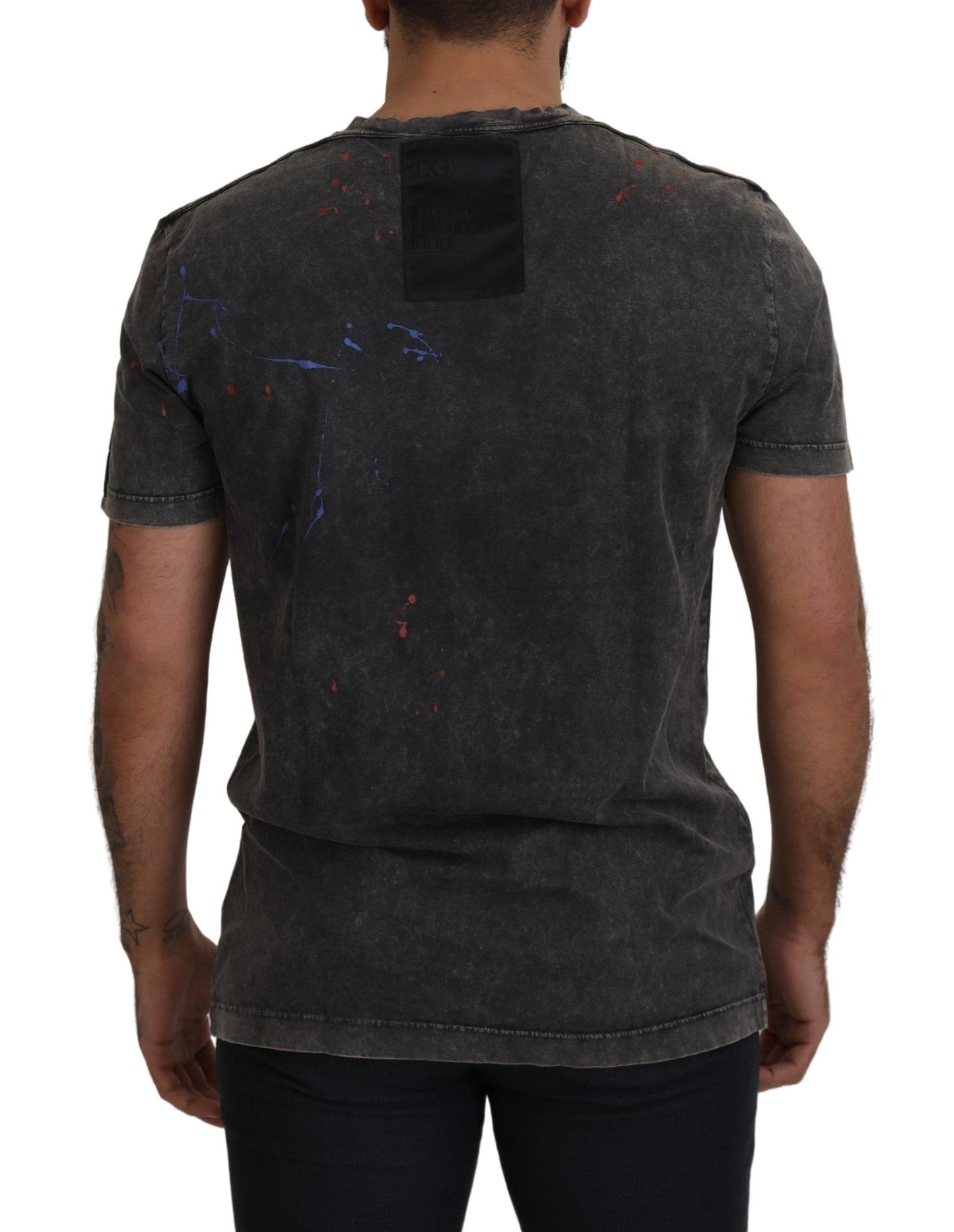 Dolce & Gabbana Elevated Graues Baumwoll-T-Shirt mit verfärbtem DG-Logo