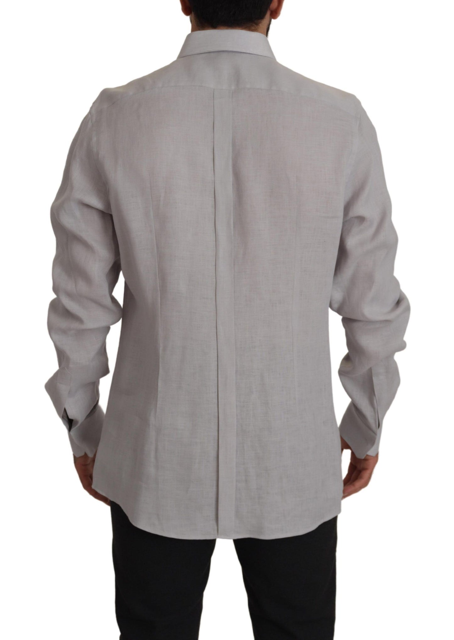 Dolce & Gabbana Elegantes graues Slim-Fit-Leinenhemd