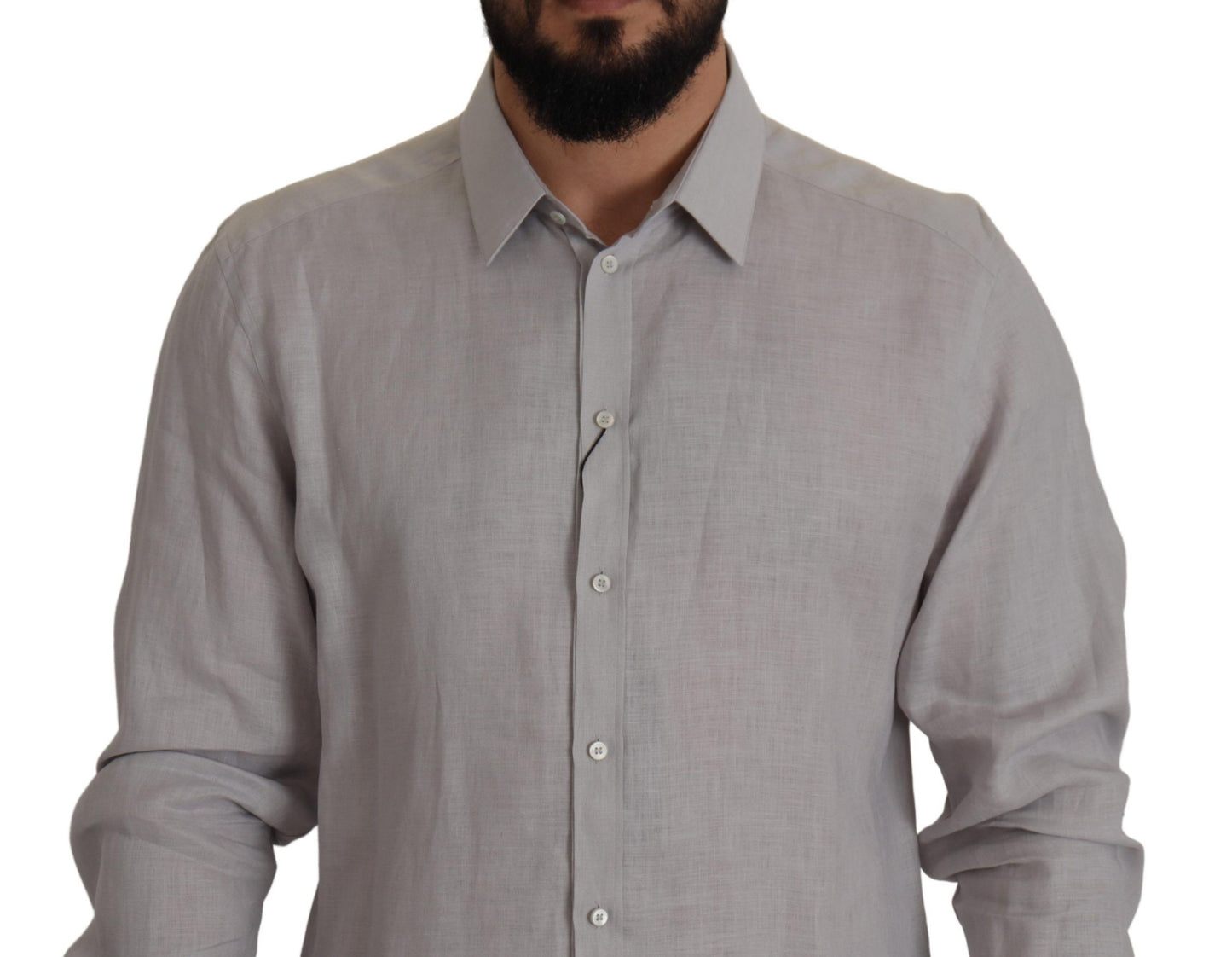Dolce & Gabbana Elegantes graues Slim-Fit-Leinenhemd