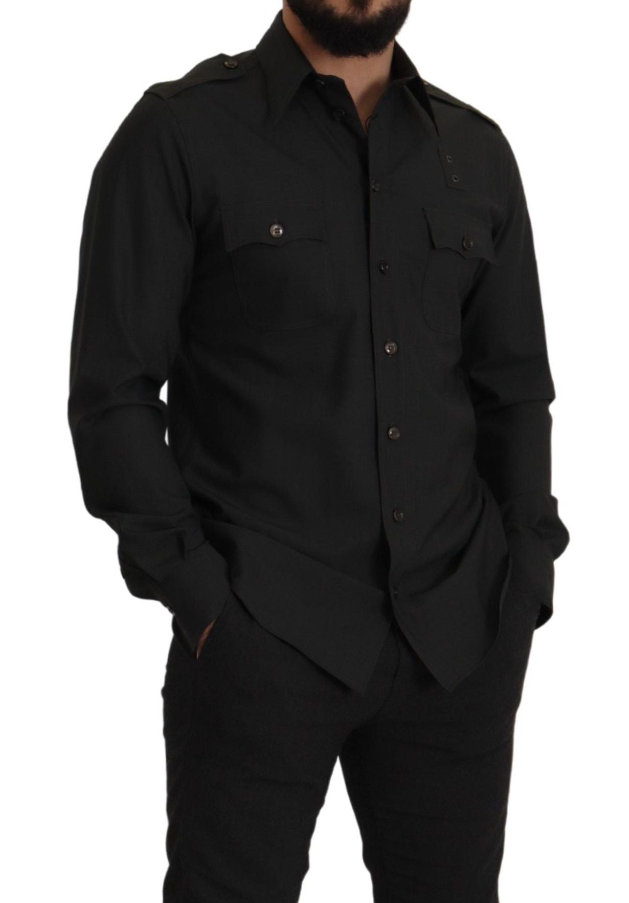 Camicia elegante in cotone verde scuro slim fit Dolce & Gabbana