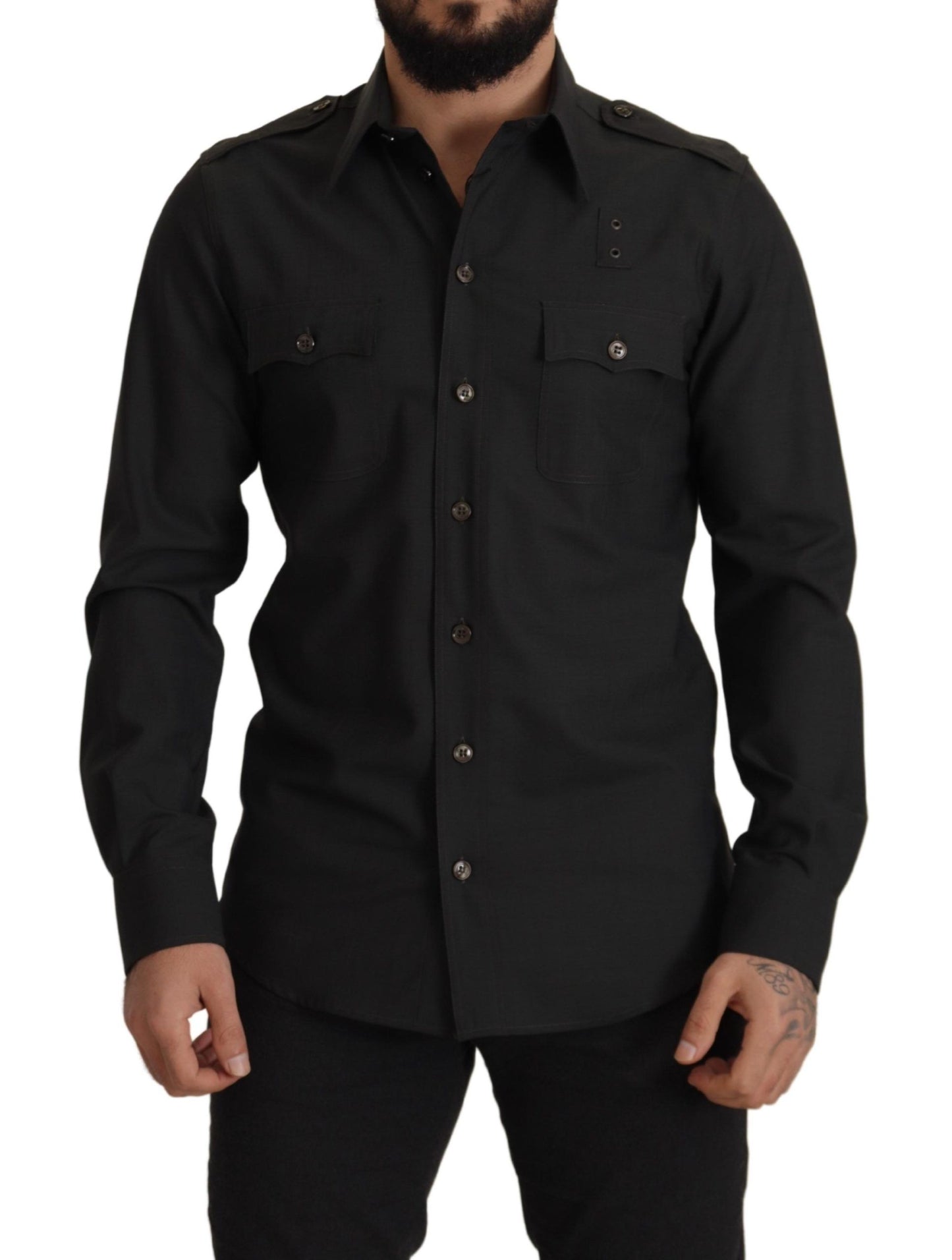 Camicia elegante in cotone verde scuro slim fit Dolce & Gabbana