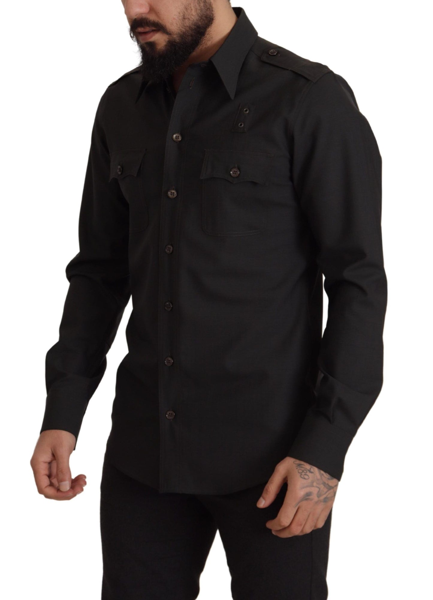 Camicia elegante in cotone verde scuro slim fit Dolce & Gabbana