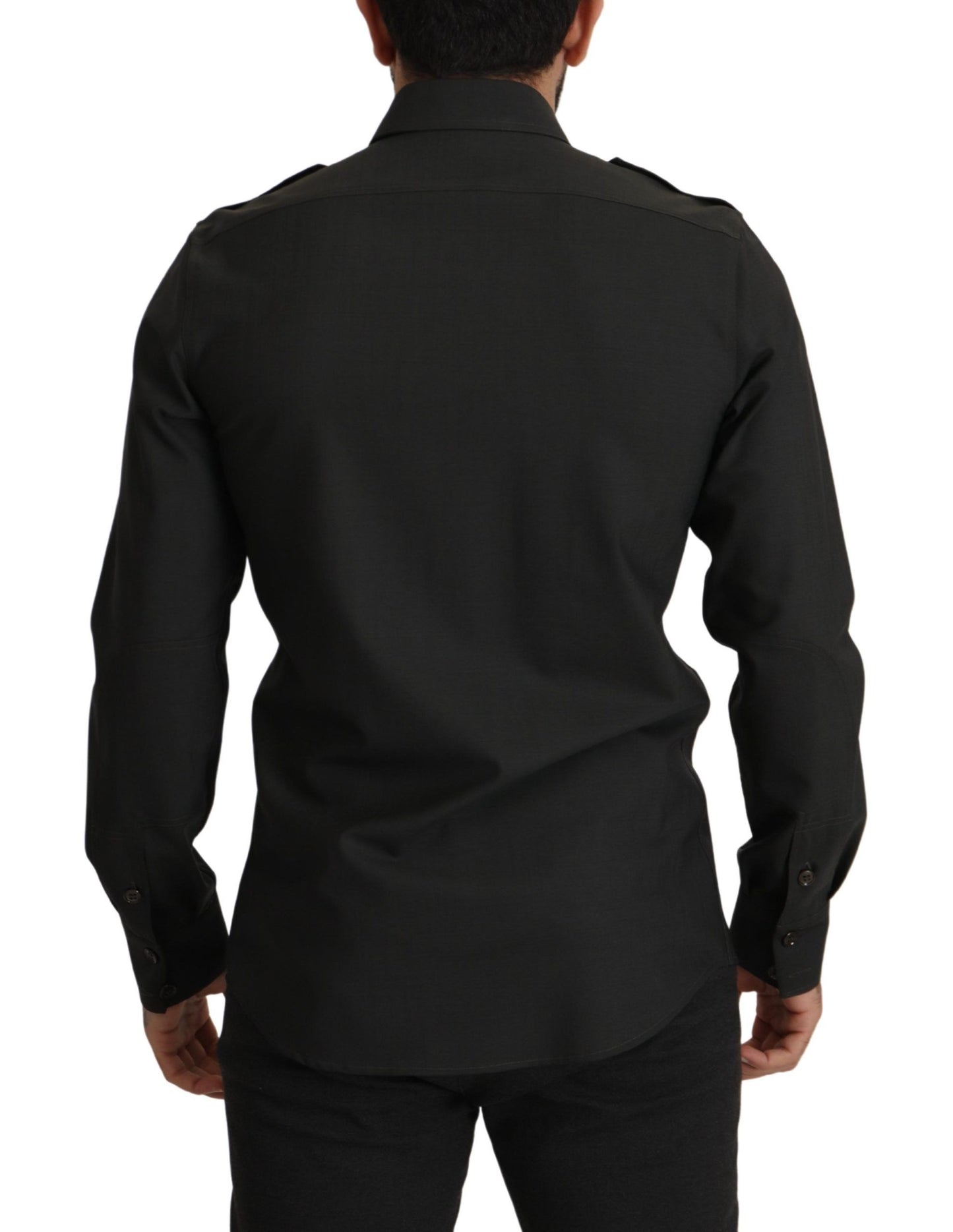 Camicia elegante in cotone verde scuro slim fit Dolce & Gabbana
