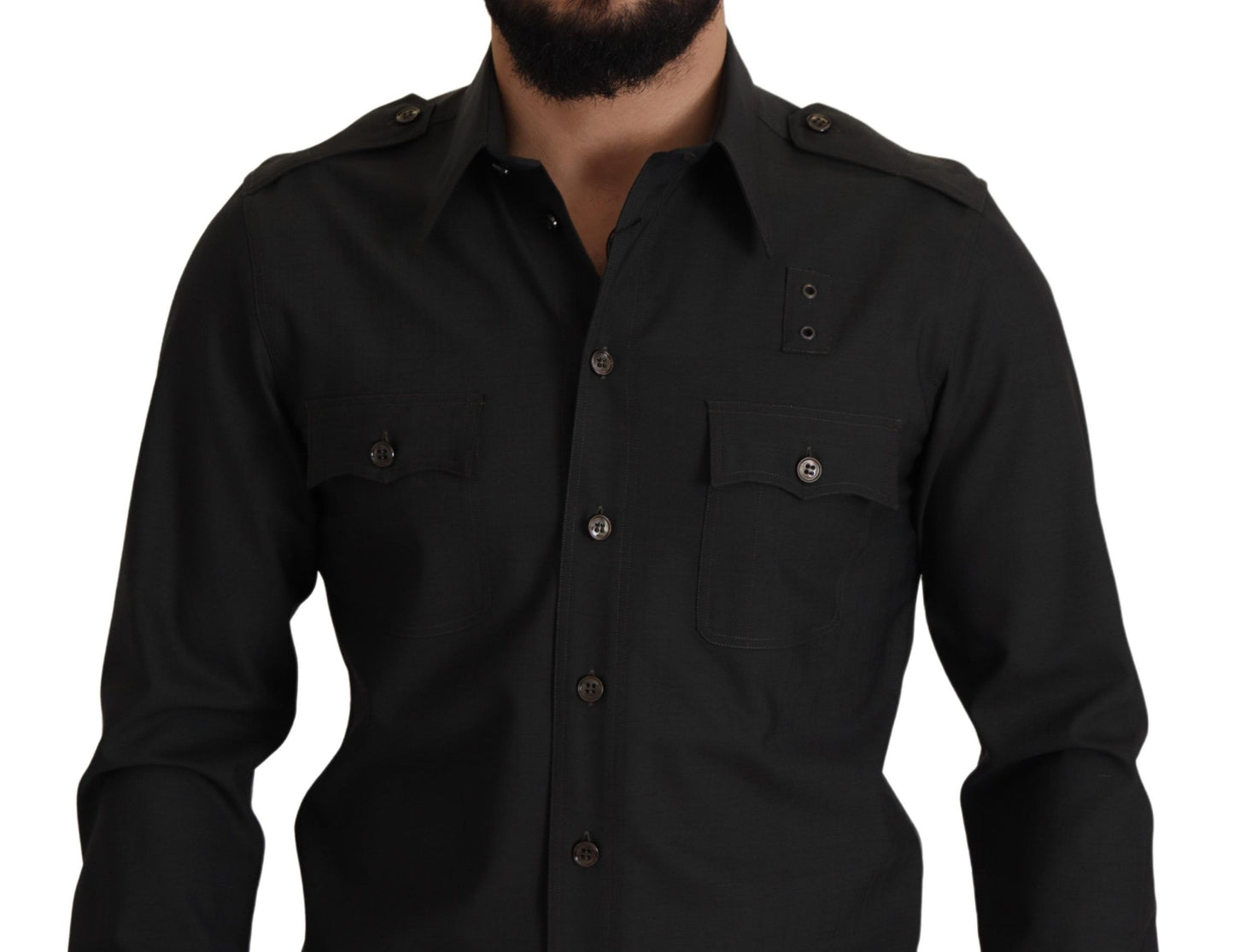 Camicia elegante in cotone verde scuro slim fit Dolce & Gabbana
