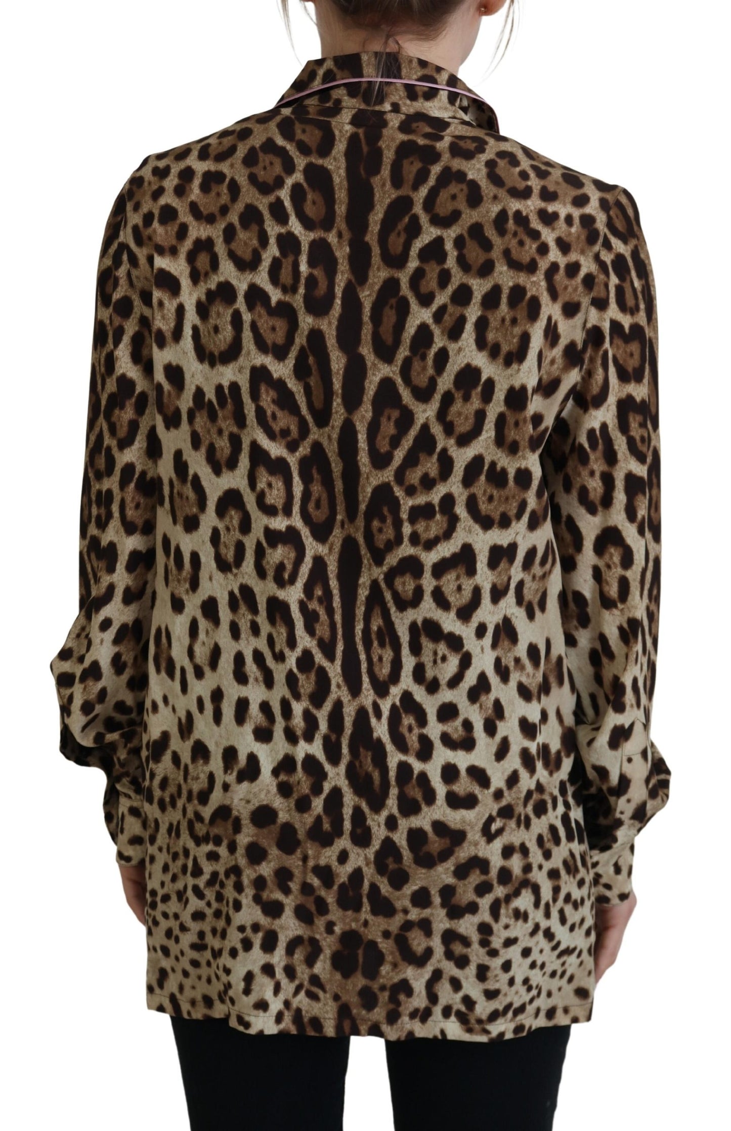 Dolce & Gabbana Elegante Top in Seta con Stampa Leopardata e Colletto