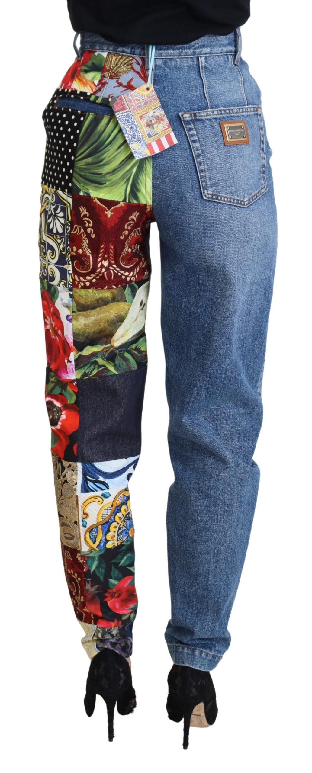 Jeans di lusso in denim blu patchwork jacquard Dolce & Gabbana