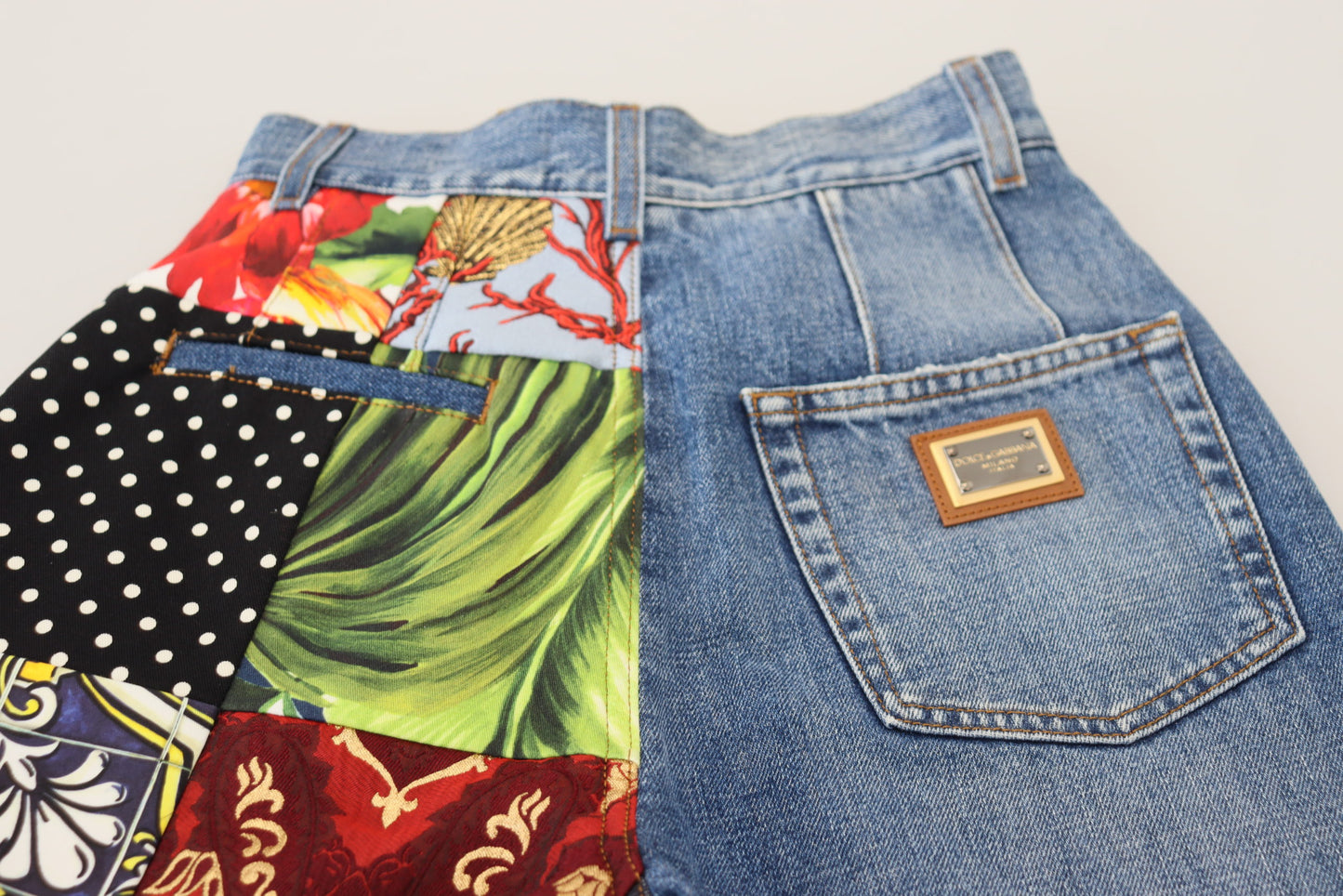 Jeans di lusso in denim blu patchwork jacquard Dolce & Gabbana